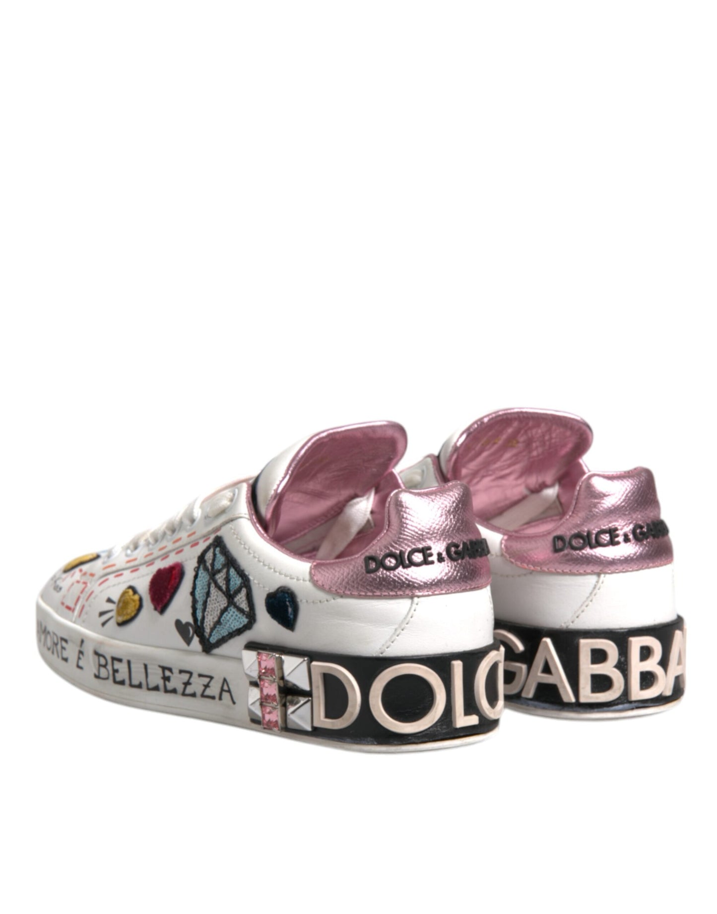 Dolce & Gabbana White Sequined Crystal Low Top Sneakers Shoes by Dolce & Gabbana