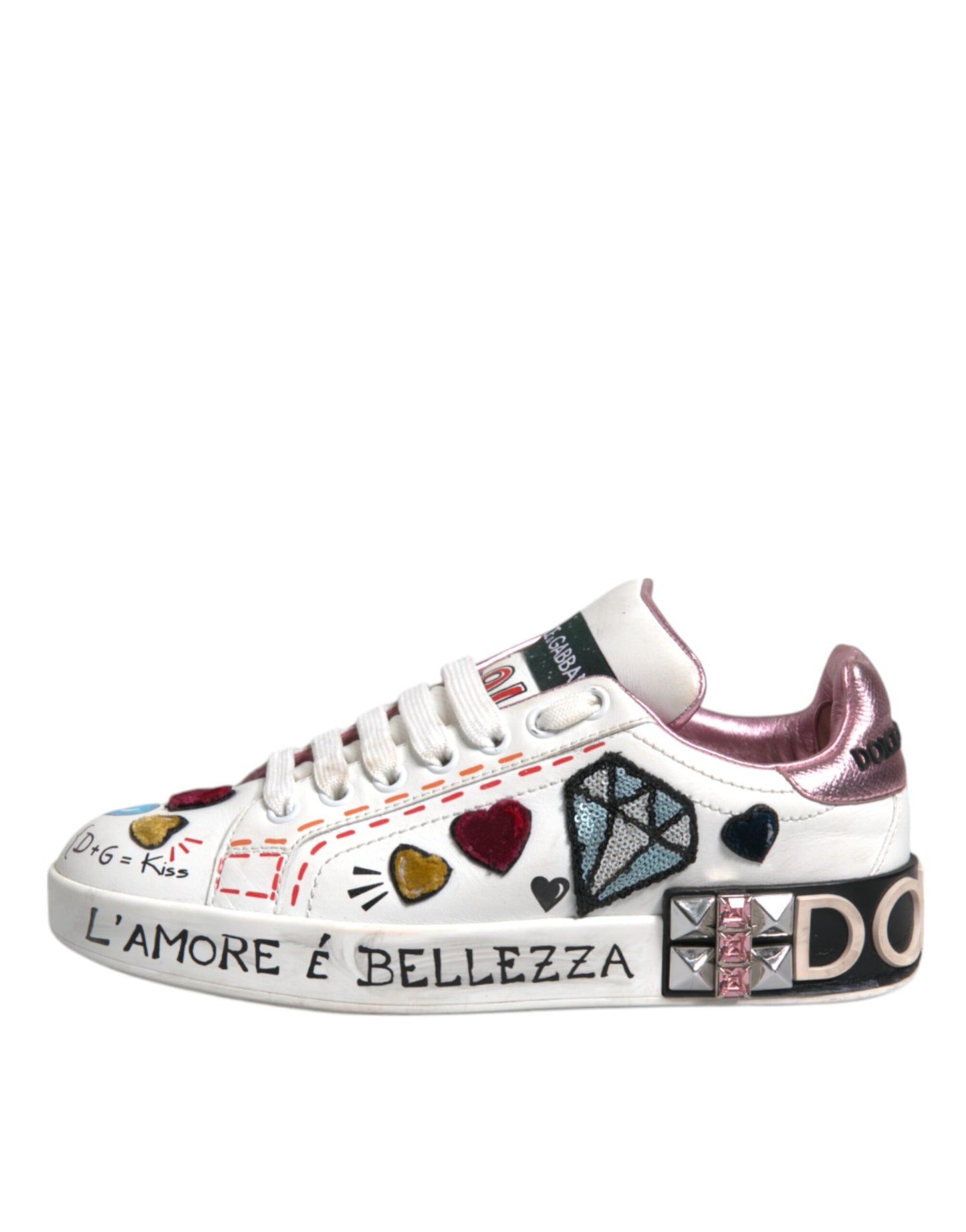 Dolce & Gabbana White Sequined Crystal Low Top Sneakers Shoes by Dolce & Gabbana
