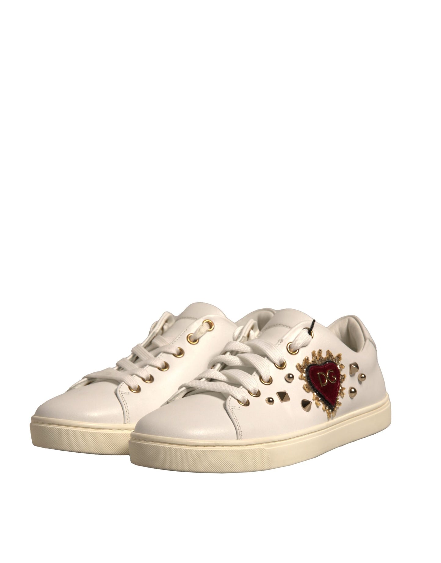 Dolce & Gabbana White Leather Gold Red Heart Sneakers Shoes by Dolce & Gabbana