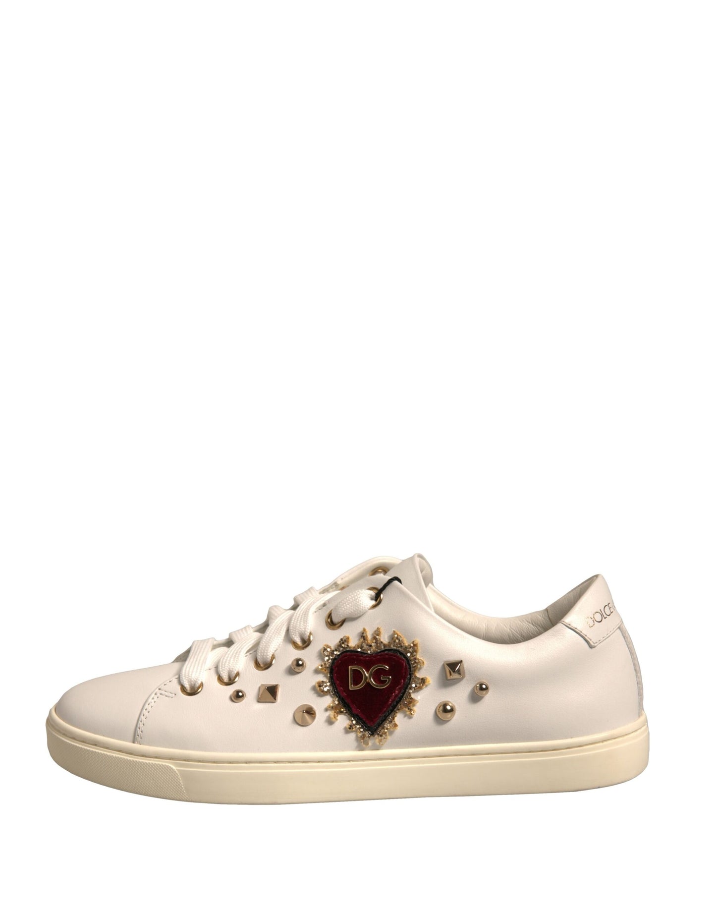 Dolce & Gabbana White Leather Gold Red Heart Sneakers Shoes by Dolce & Gabbana
