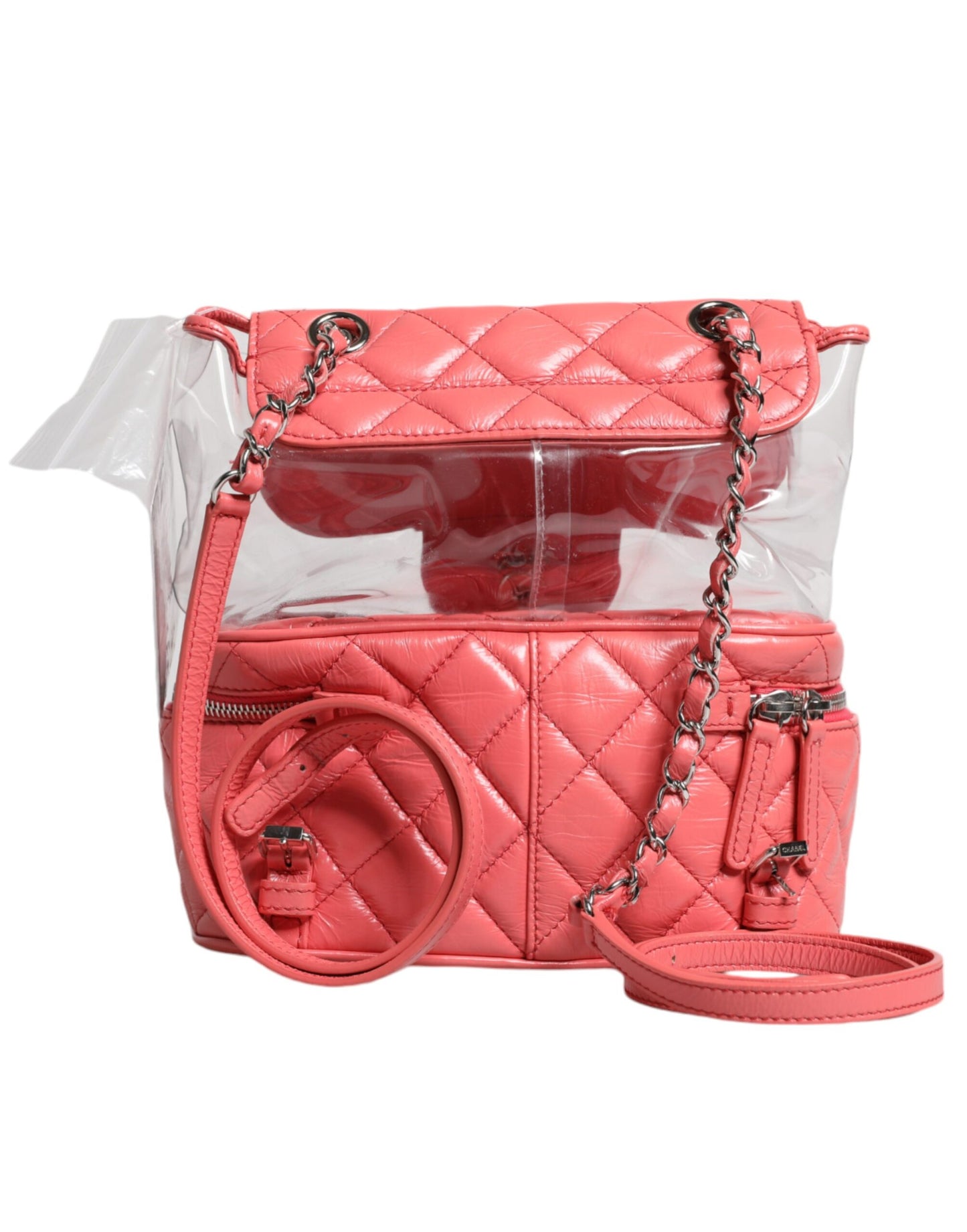 Sac à dos en cuir vinyle rose Chanel