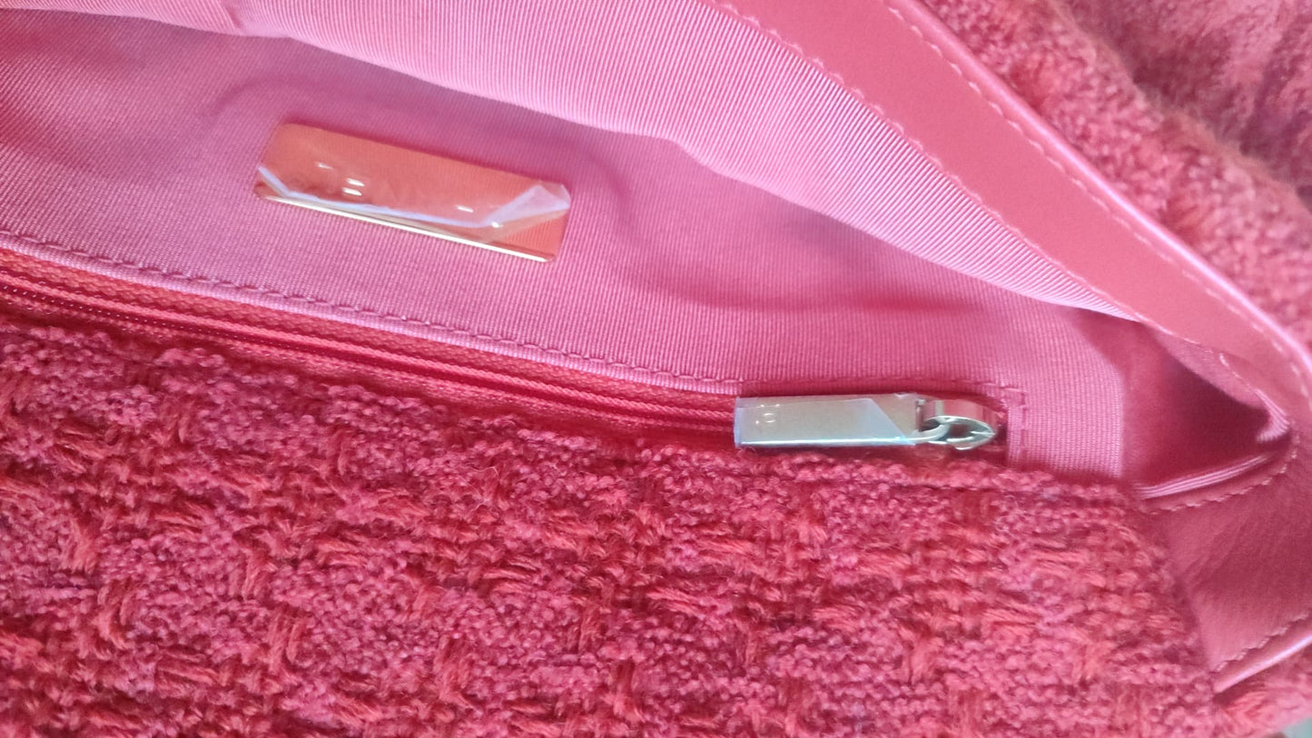 Sac à main Chanel en tweed rouge à deux compartiments avec chaîne, taille moyenne