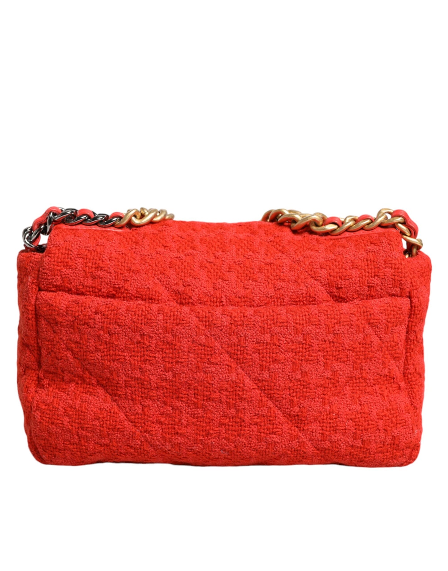 Sac à main Chanel en tweed rouge à deux compartiments avec chaîne, taille moyenne
