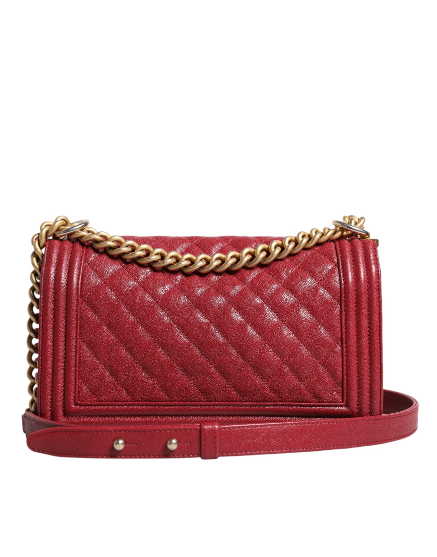 Sac à bandoulière Chanel en cuir d'agneau rouge et double chaîne dorée de taille moyenne