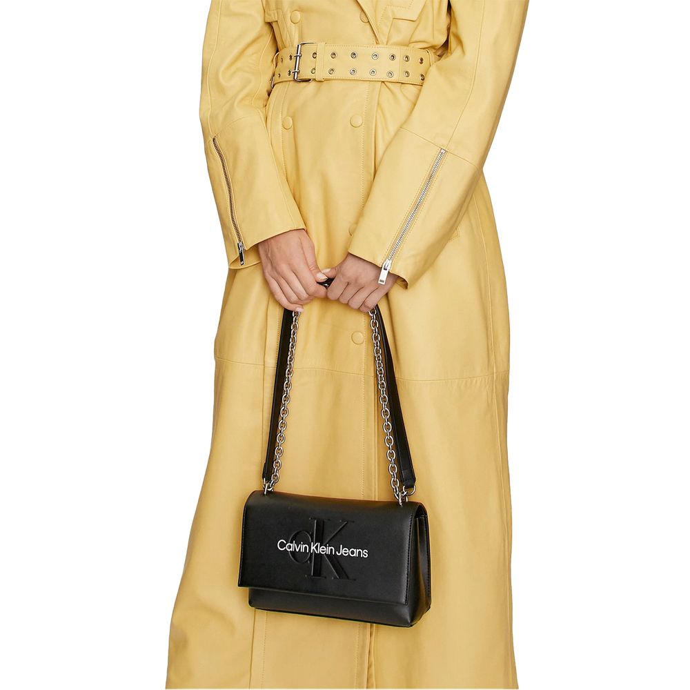 Sac à main en cuir synthétique noir et blanc Calvin Klein Jeans