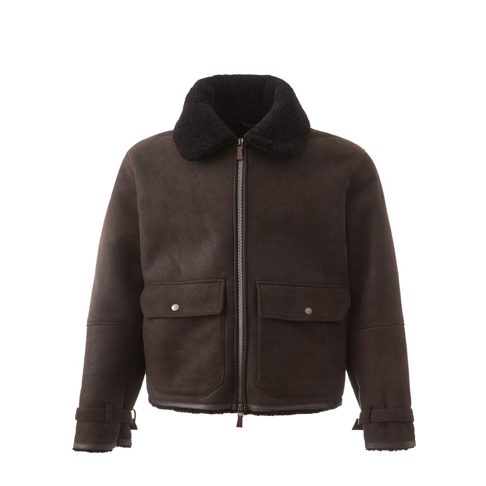 Lardini Veste élégante en cuir marron Montone