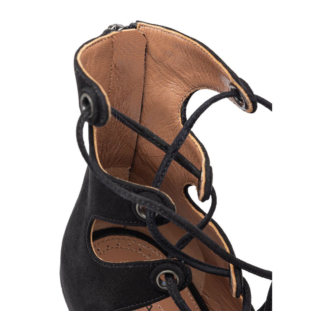 Sandale en cuir suédé noir Alaïa