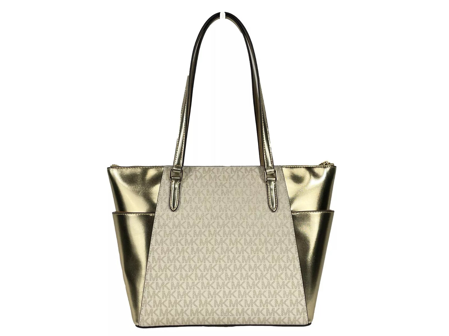 Grand sac fourre-tout en cuir Michael Kors Charlotte avec fermeture éclair sur le dessus, doré