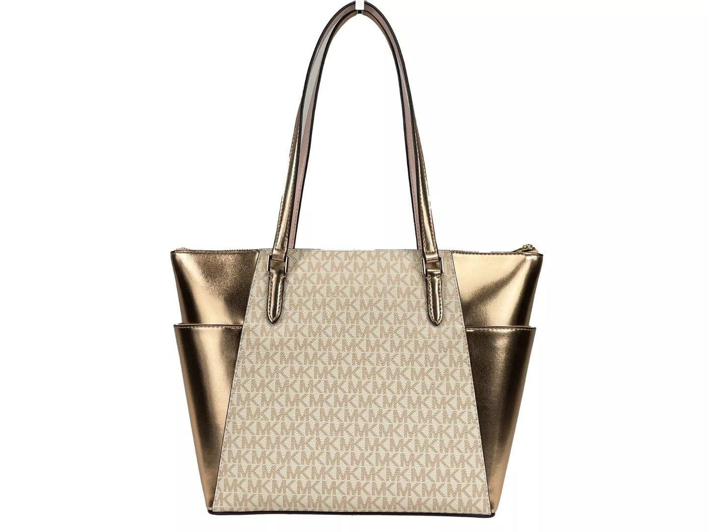 Grand sac fourre-tout en cuir Michael Kors Charlotte avec fermeture éclair sur le dessus, or rose