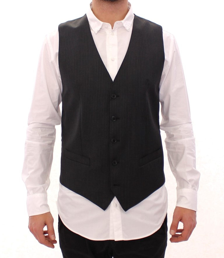 Dolce & Gabbana Gray Striped Wool Single Breasted Cardigan