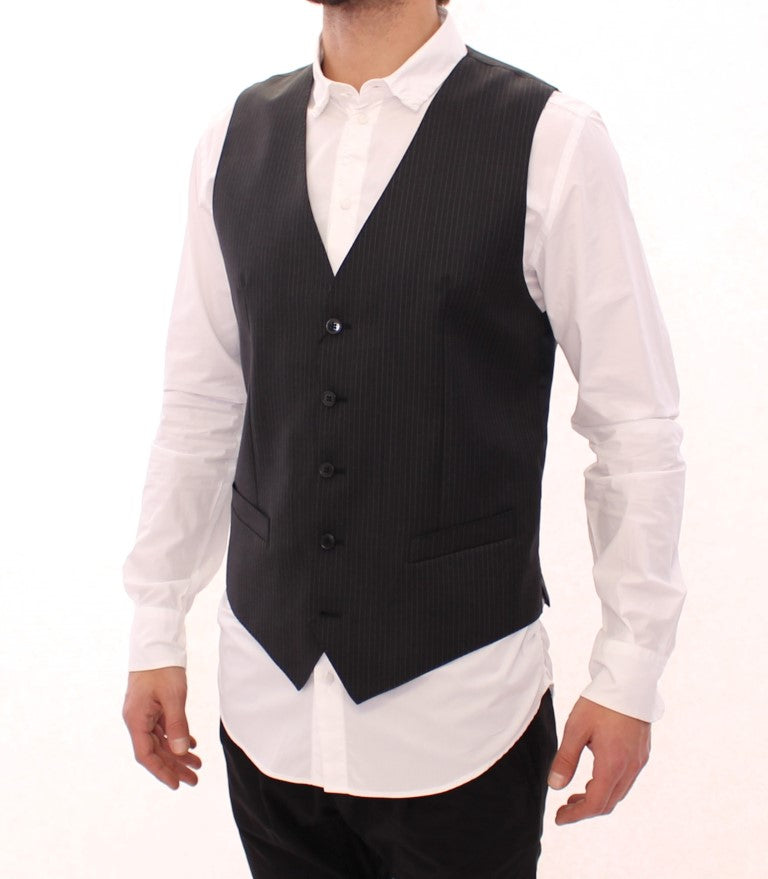 Dolce & Gabbana Gray Striped Wool Single Breasted Cardigan