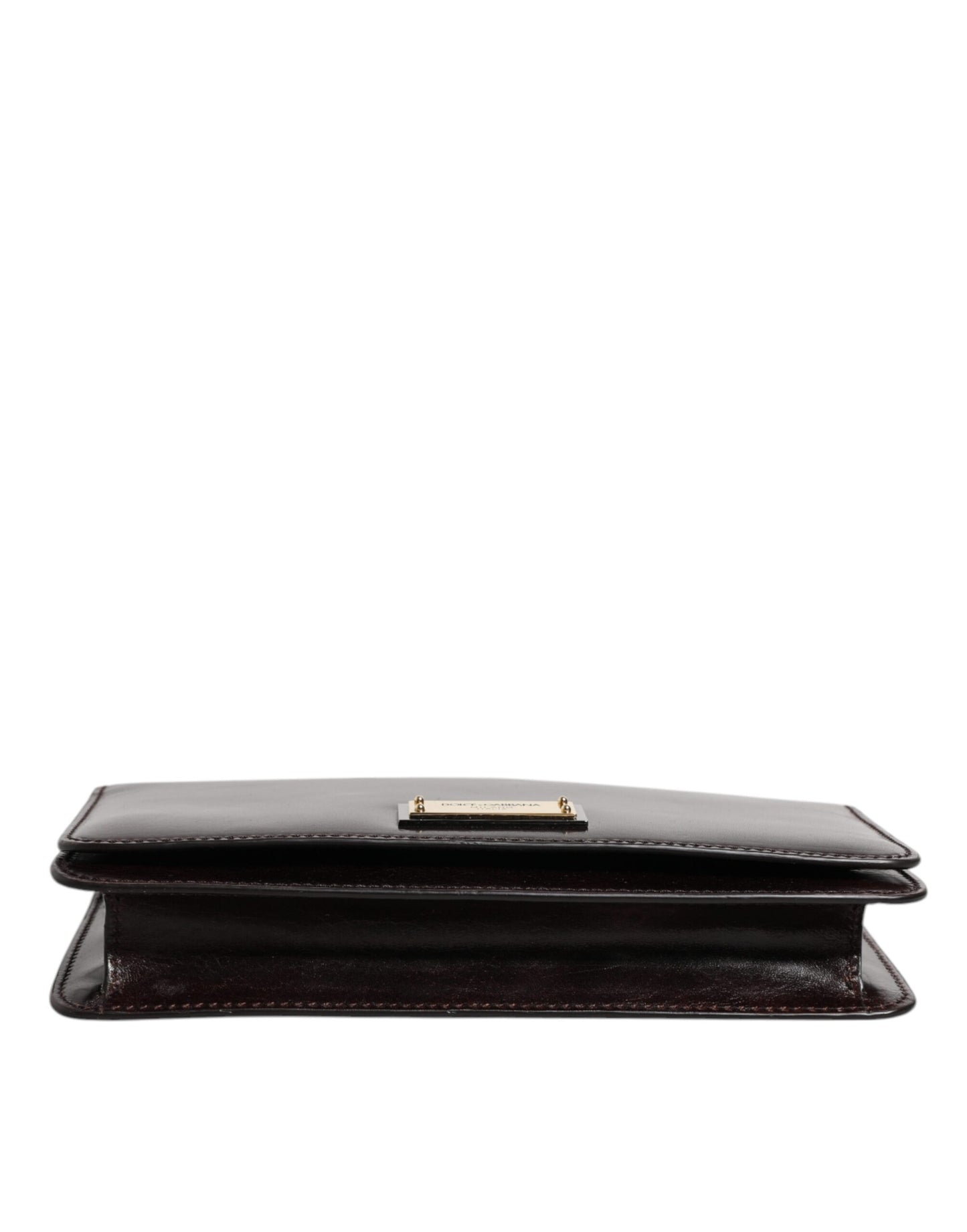 Mini sac bandoulière Dolce & Gabbana en cuir marron avec plaque logo