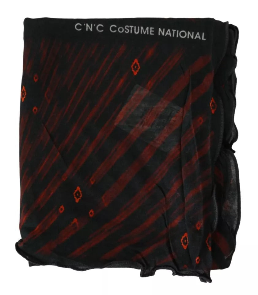 Costume National Black Red Viscose Foulard Branded Scarf by Costume National