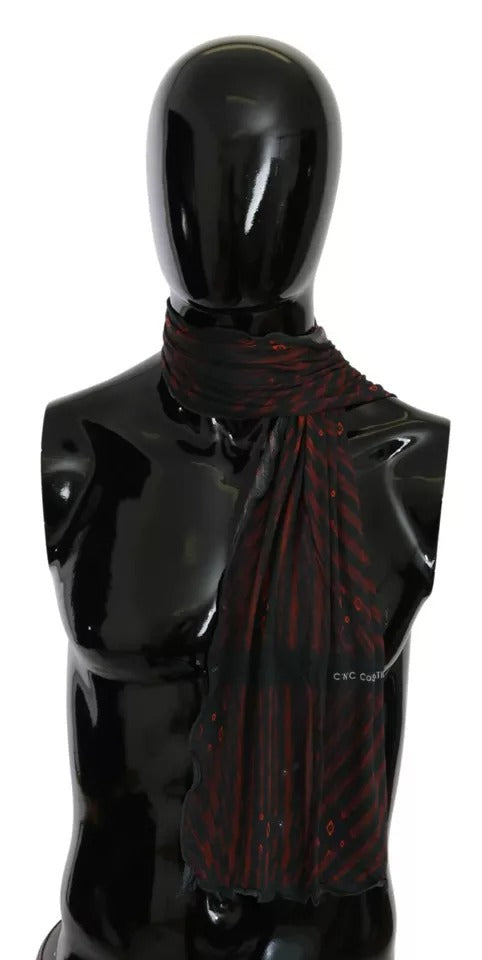 Costume National Black Red Viscose Foulard Branded Scarf by Costume National