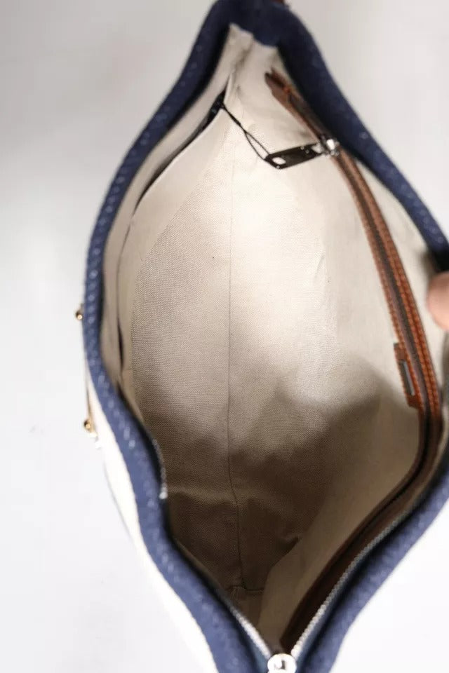 Sac fourre-tout Dolce & Gabbana à rayures bleues et blanches avec plaque logo