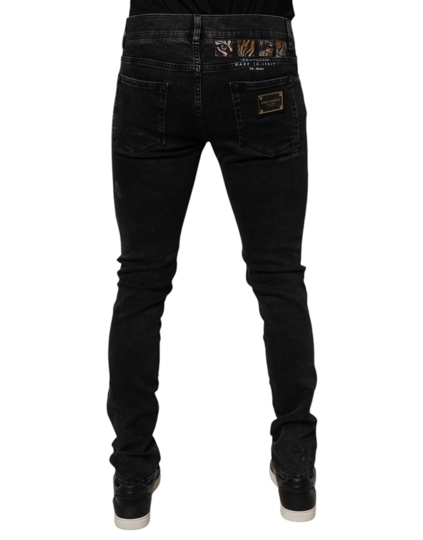 Dolce & Gabbana Black Tattered Cotton Skinny Men Denim Jeans by Dolce & Gabbana
