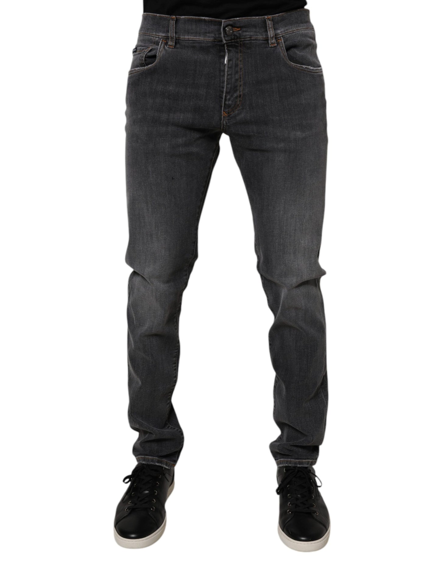 Dolce & Gabbana Dark Gray Washed Cotton Slim Fit Denim Jeans by Dolce & Gabbana