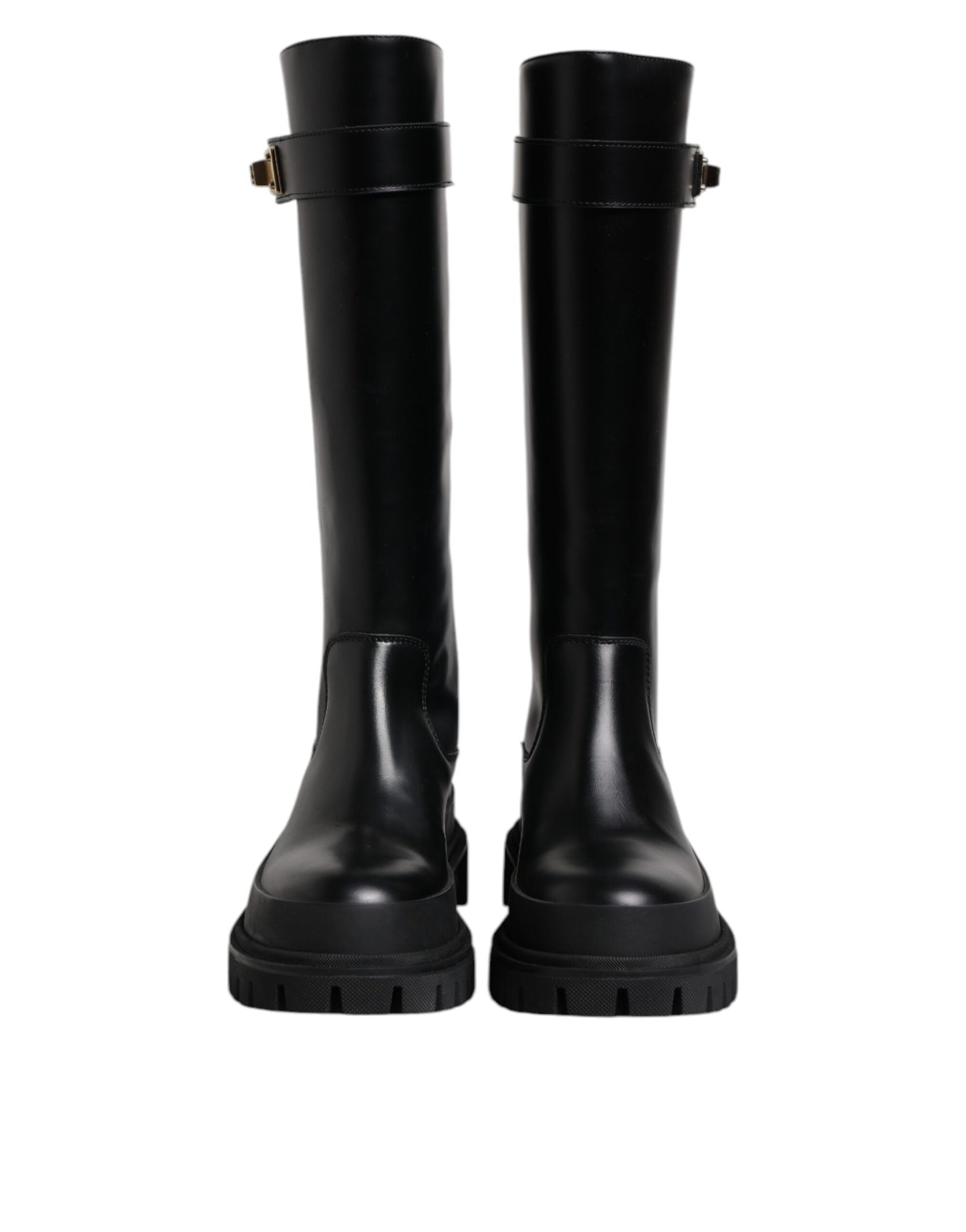 Dolce & Gabbana Black DG Logo Calf Leather High Boots Shoes by Dolce & Gabbana