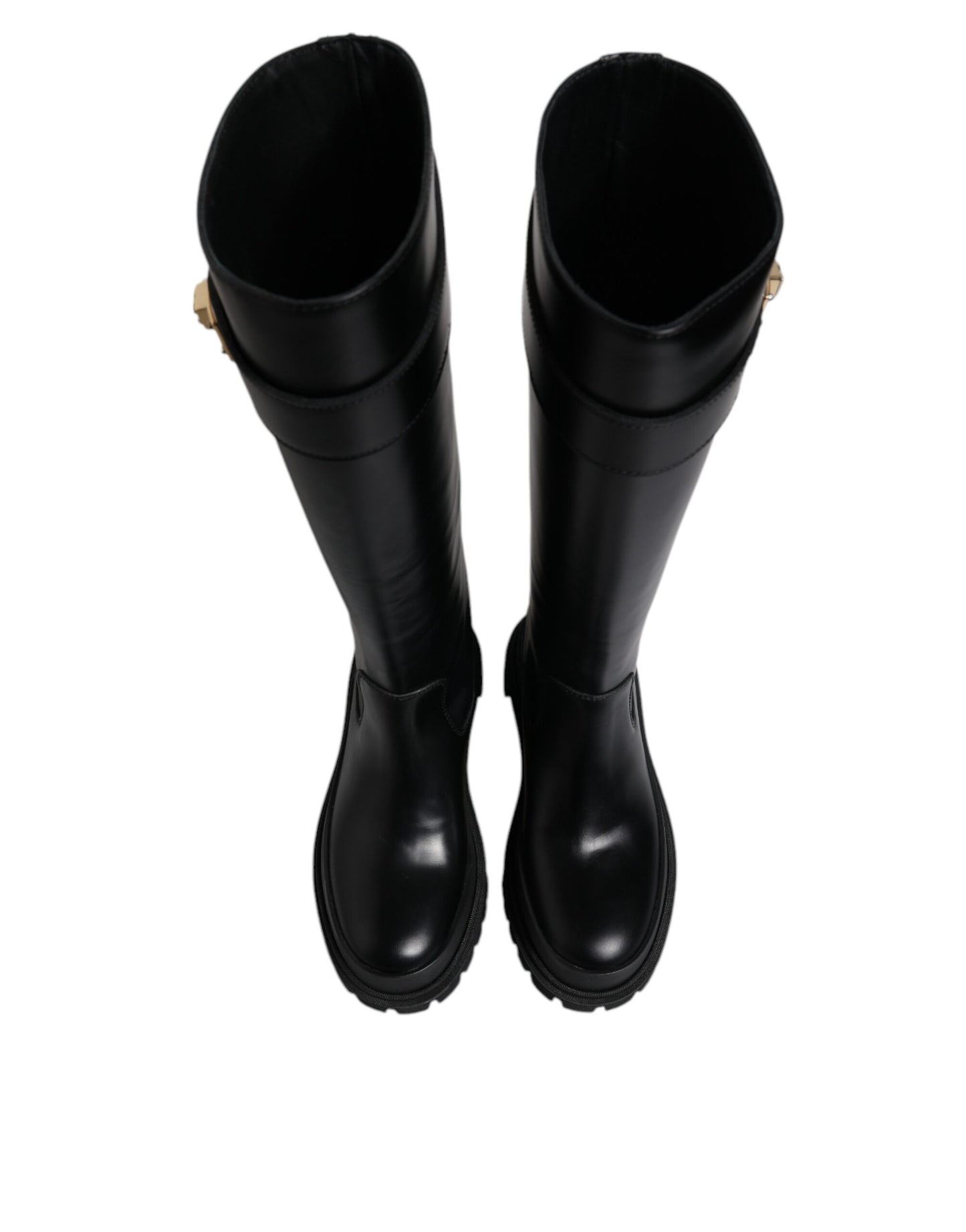 Dolce & Gabbana Black DG Logo Calf Leather High Boots Shoes by Dolce & Gabbana