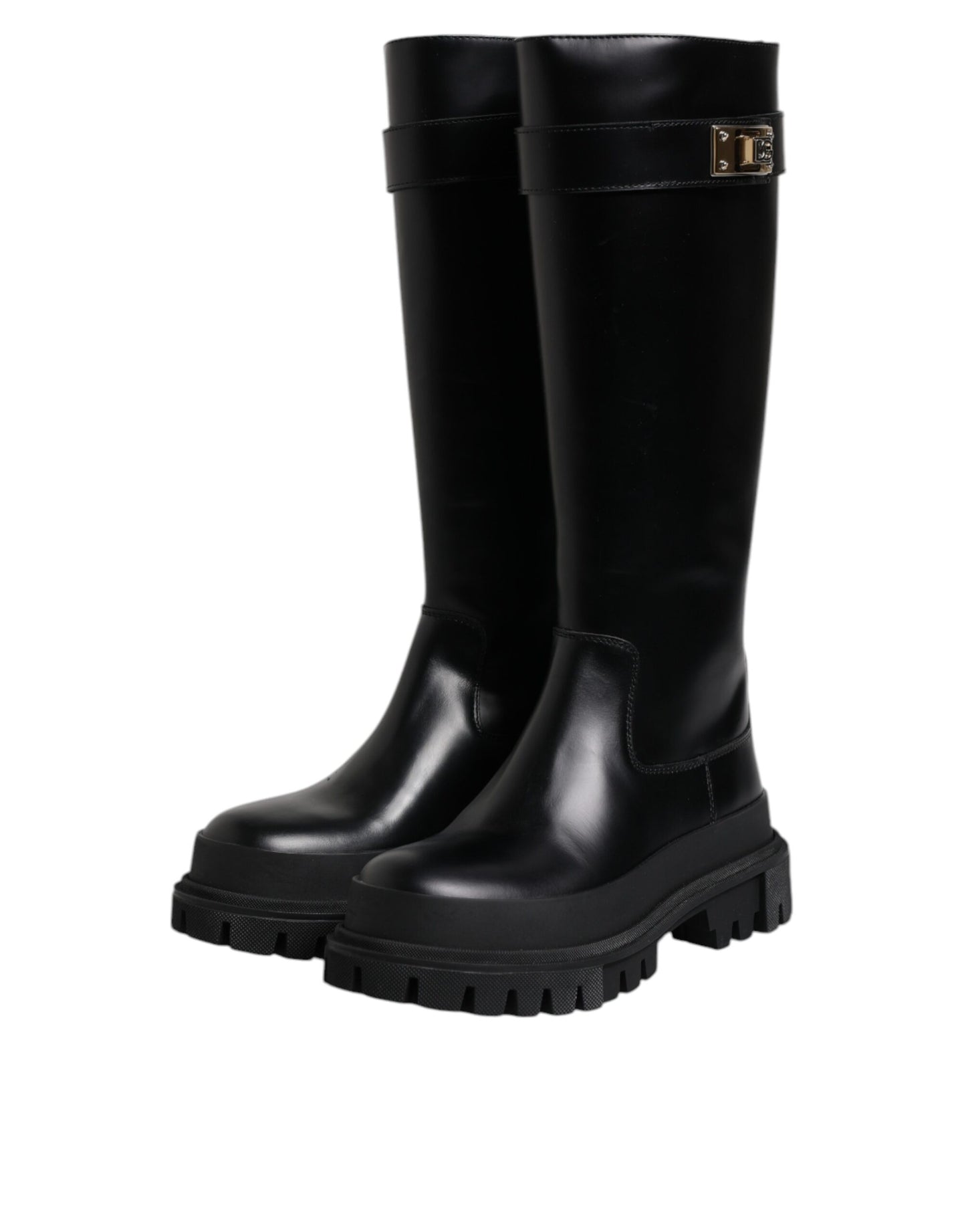 Dolce & Gabbana Black DG Logo Calf Leather High Boots Shoes by Dolce & Gabbana