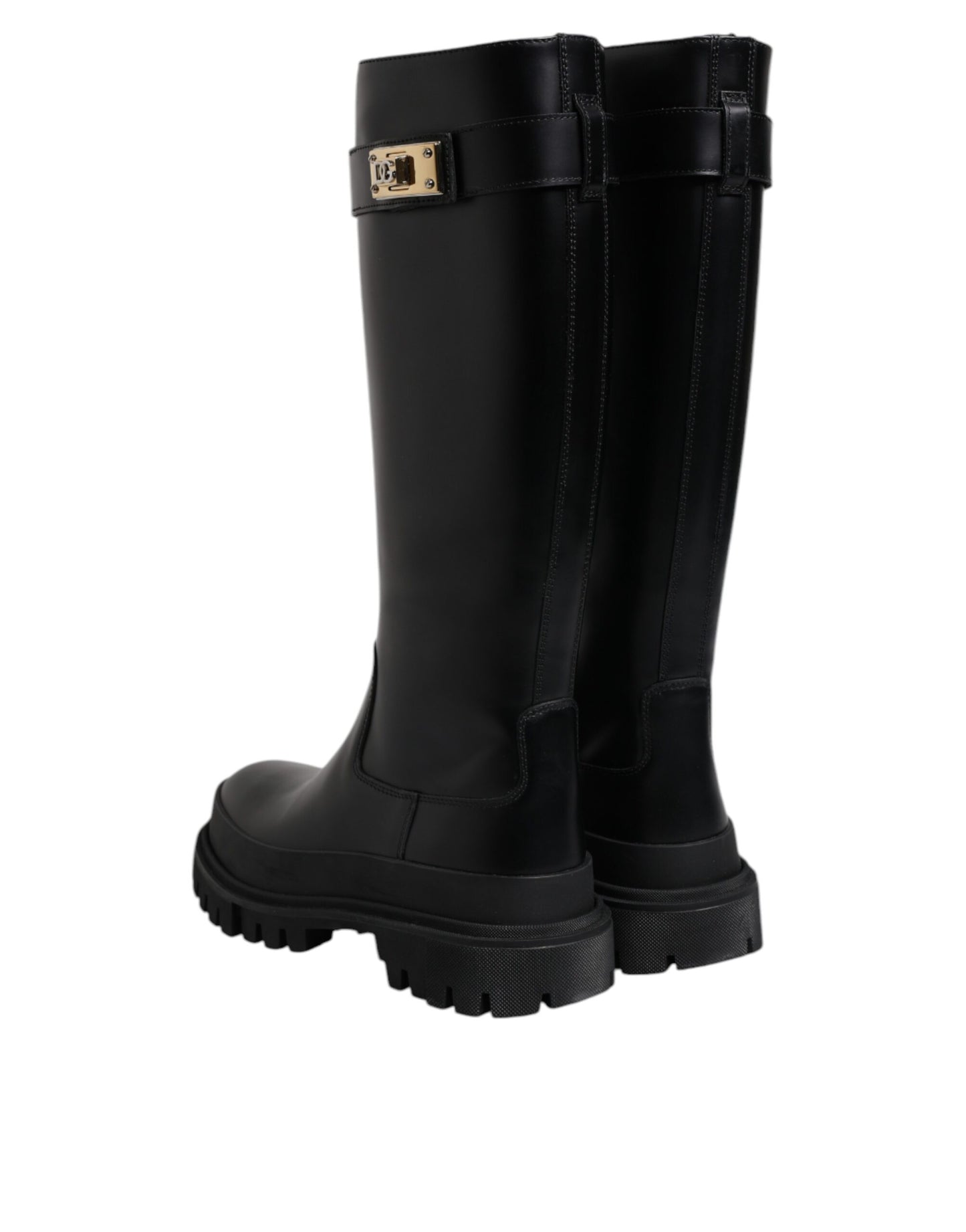 Dolce & Gabbana Black DG Logo Calf Leather High Boots Shoes by Dolce & Gabbana
