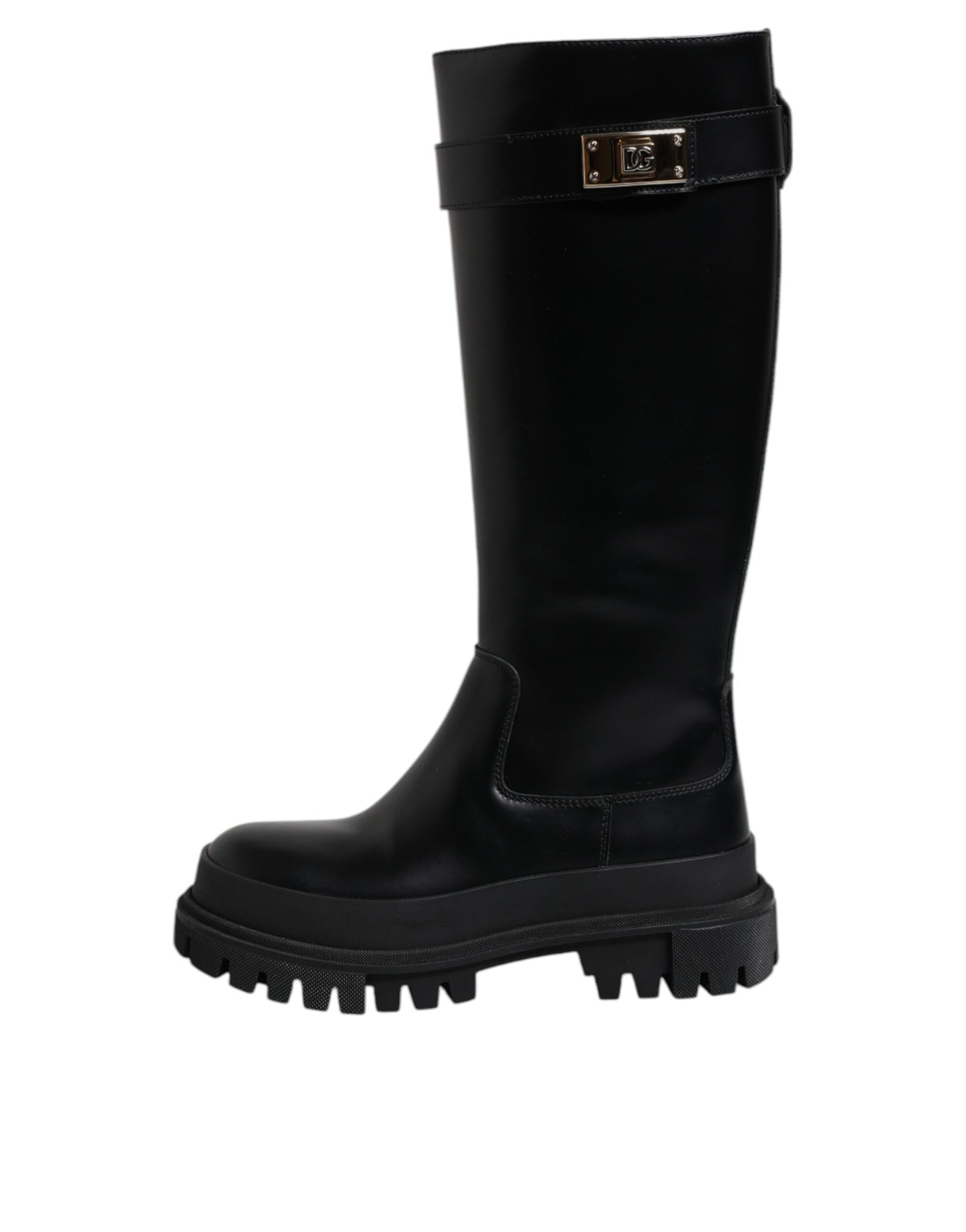 Dolce & Gabbana Black DG Logo Calf Leather High Boots Shoes by Dolce & Gabbana