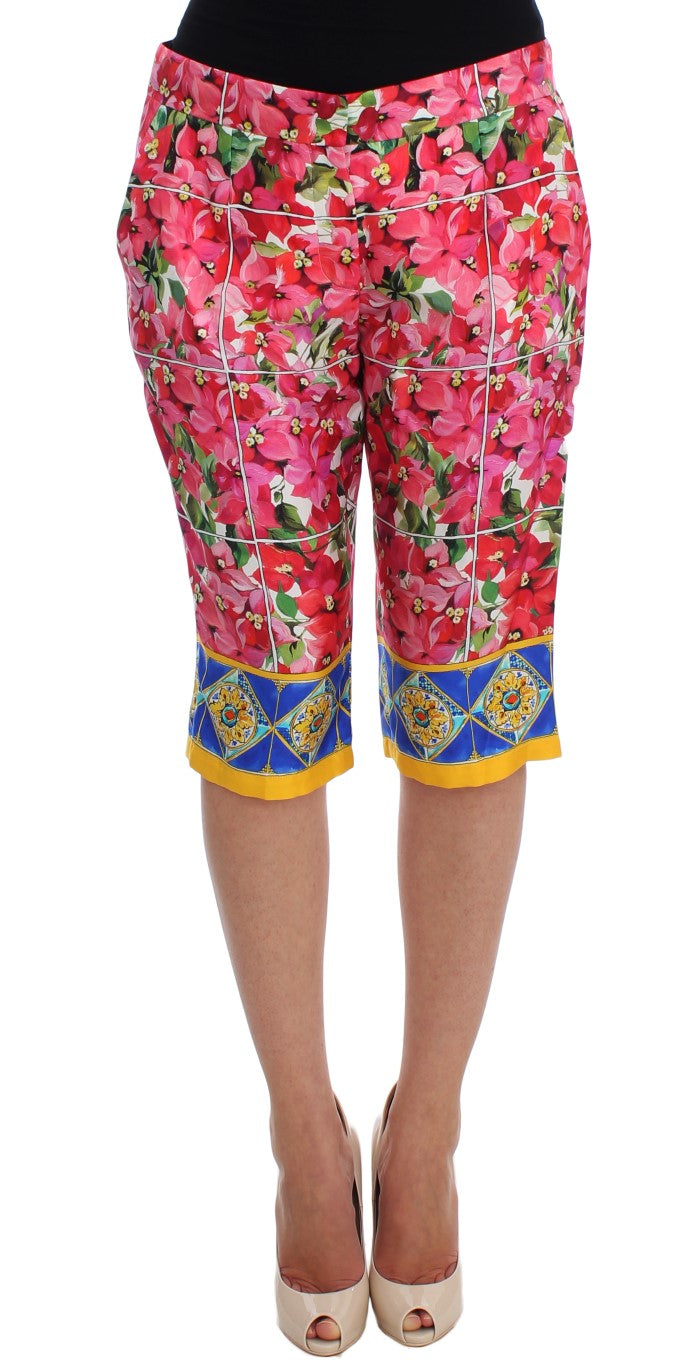 Pantalon capri en soie à fleurs multicolores Dolce & Gabbana