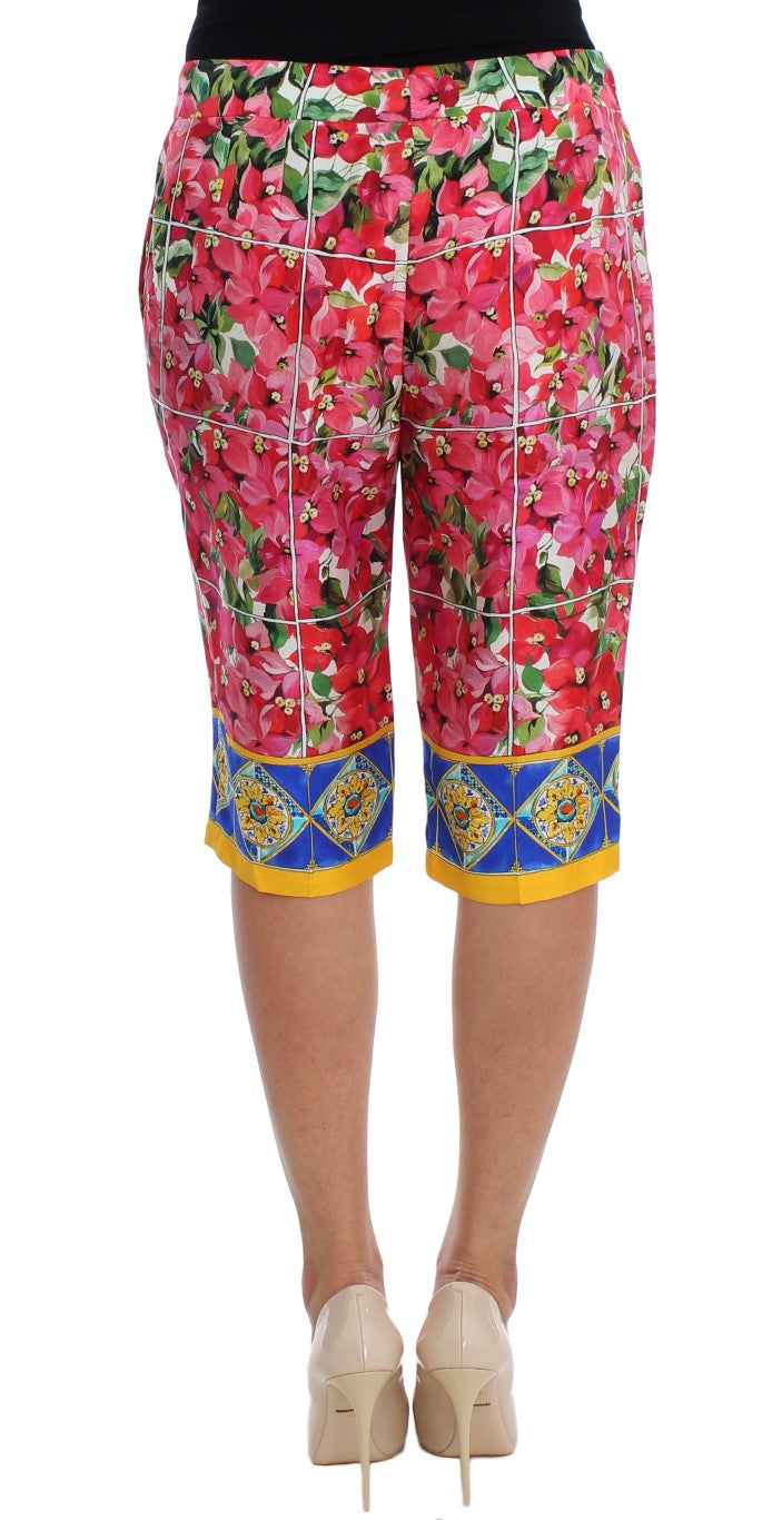 Pantalon capri en soie à fleurs multicolores Dolce & Gabbana