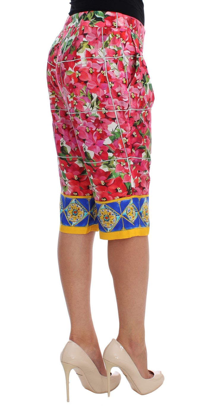Pantalon capri en soie à fleurs multicolores Dolce & Gabbana