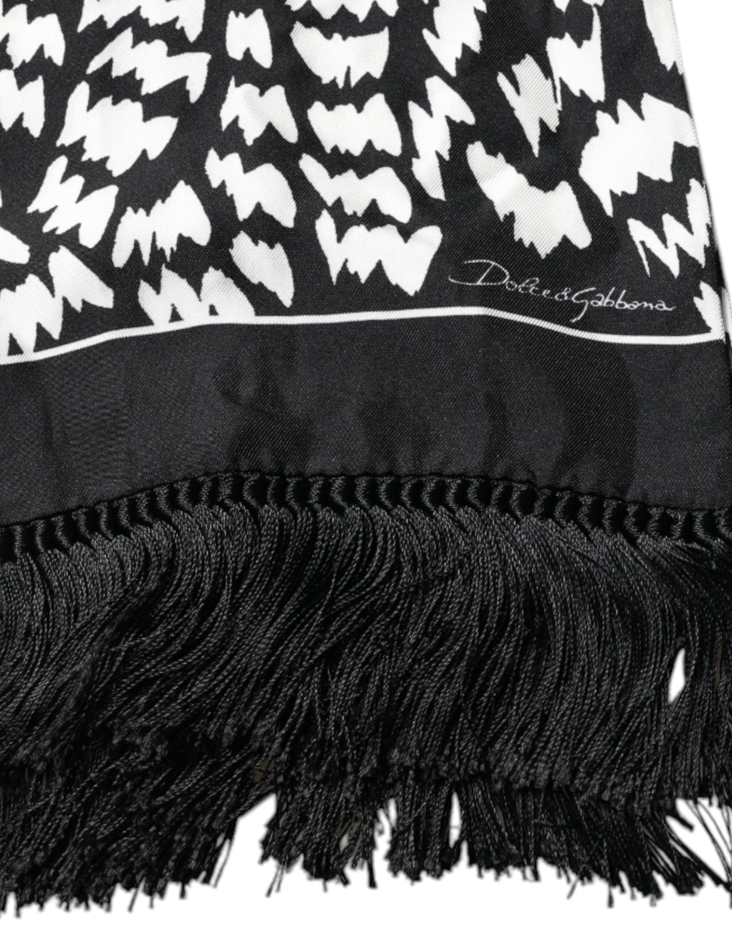 Dolce & Gabbana Black White Patterned Fringes Shawl Scarf by Dolce & Gabbana