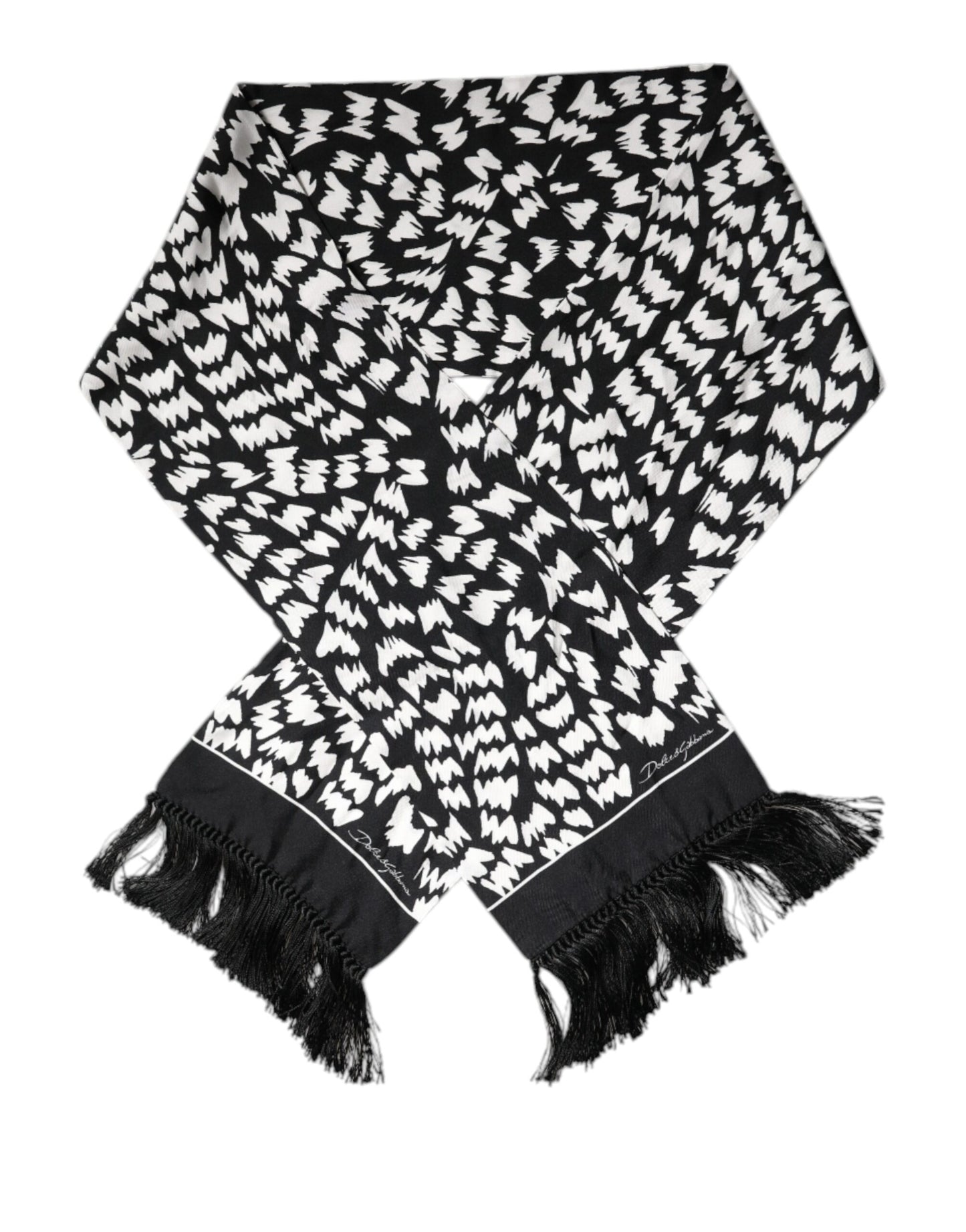 Dolce & Gabbana Black White Patterned Fringes Shawl Scarf by Dolce & Gabbana