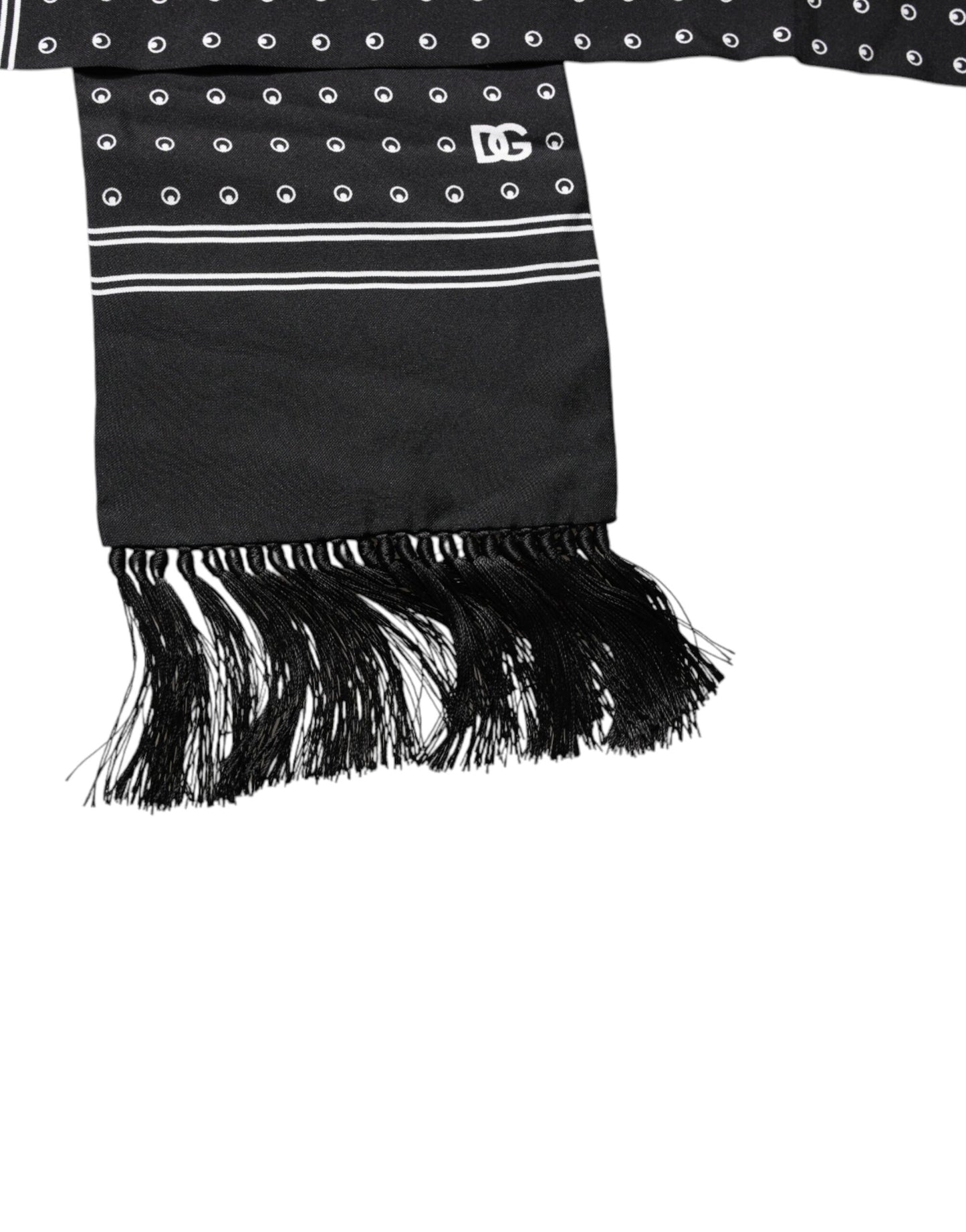 Dolce & Gabbana Black White Polka Dotted Silk Skinny Fringes Scarf by Dolce & Gabbana