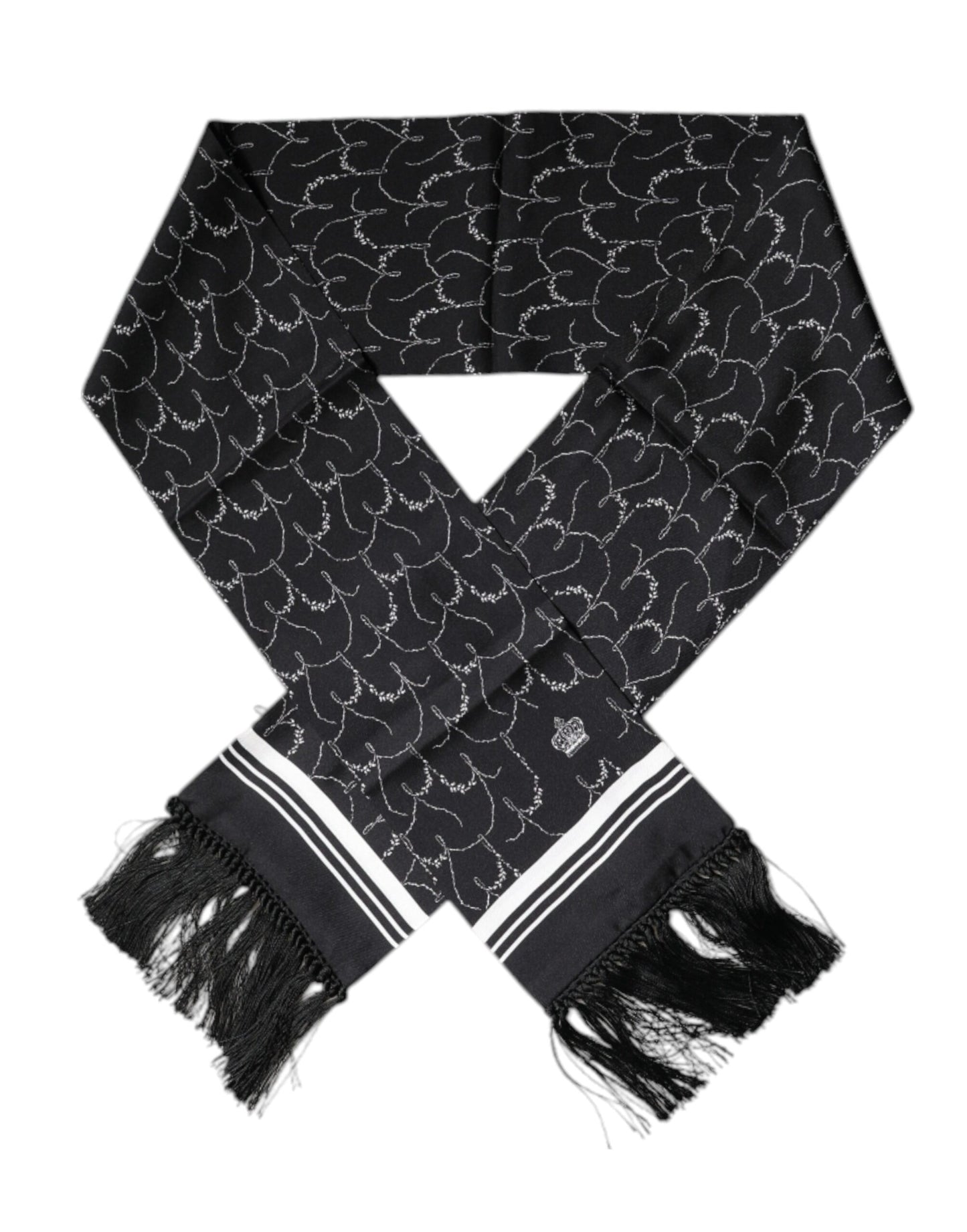 Dolce & Gabbana Black Patterned Skinny Fringes Shawl Scarf by Dolce & Gabbana
