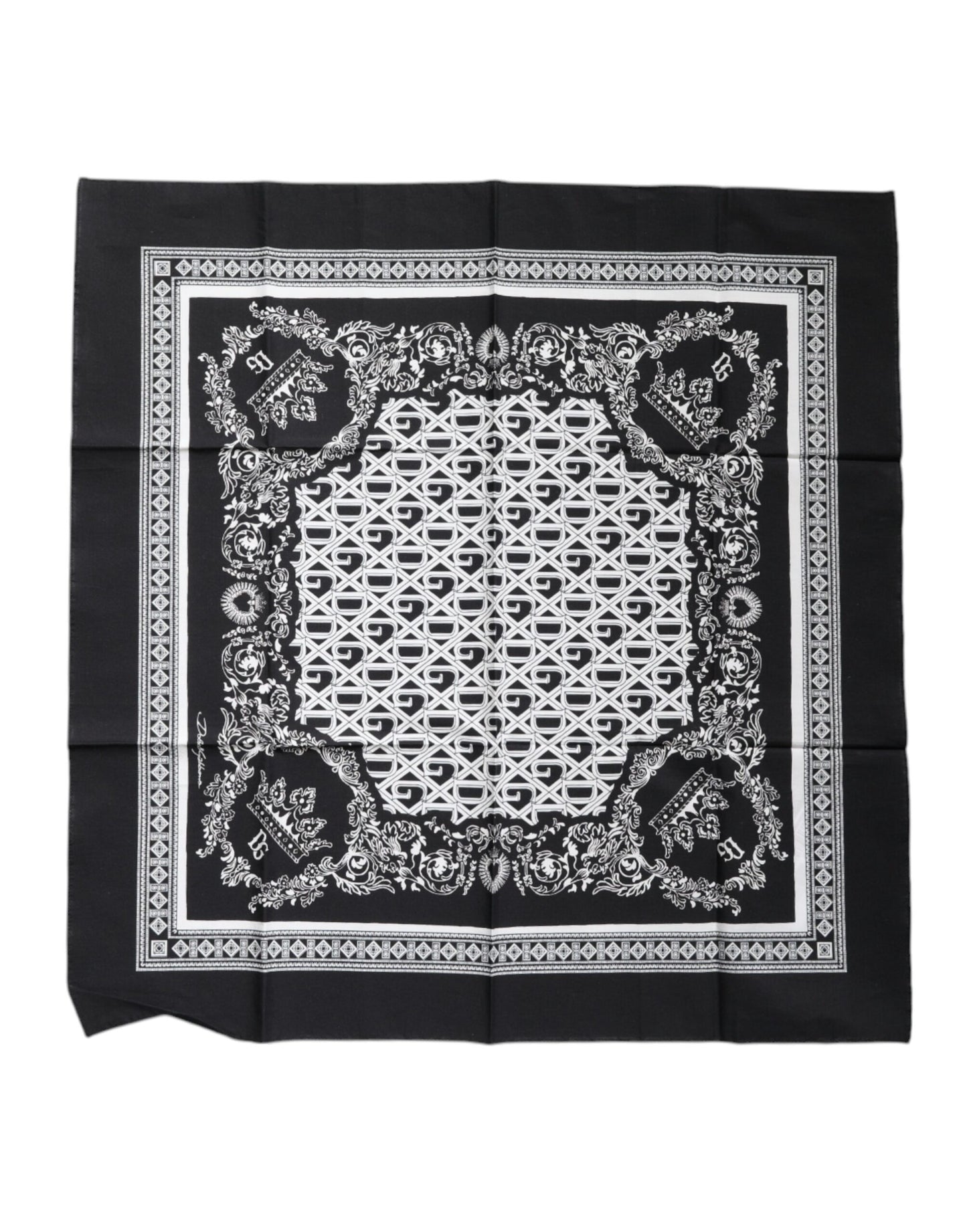 Dolce & Gabbana Black Logo Monogram Cotton Handkerchief Scarf by Dolce & Gabbana