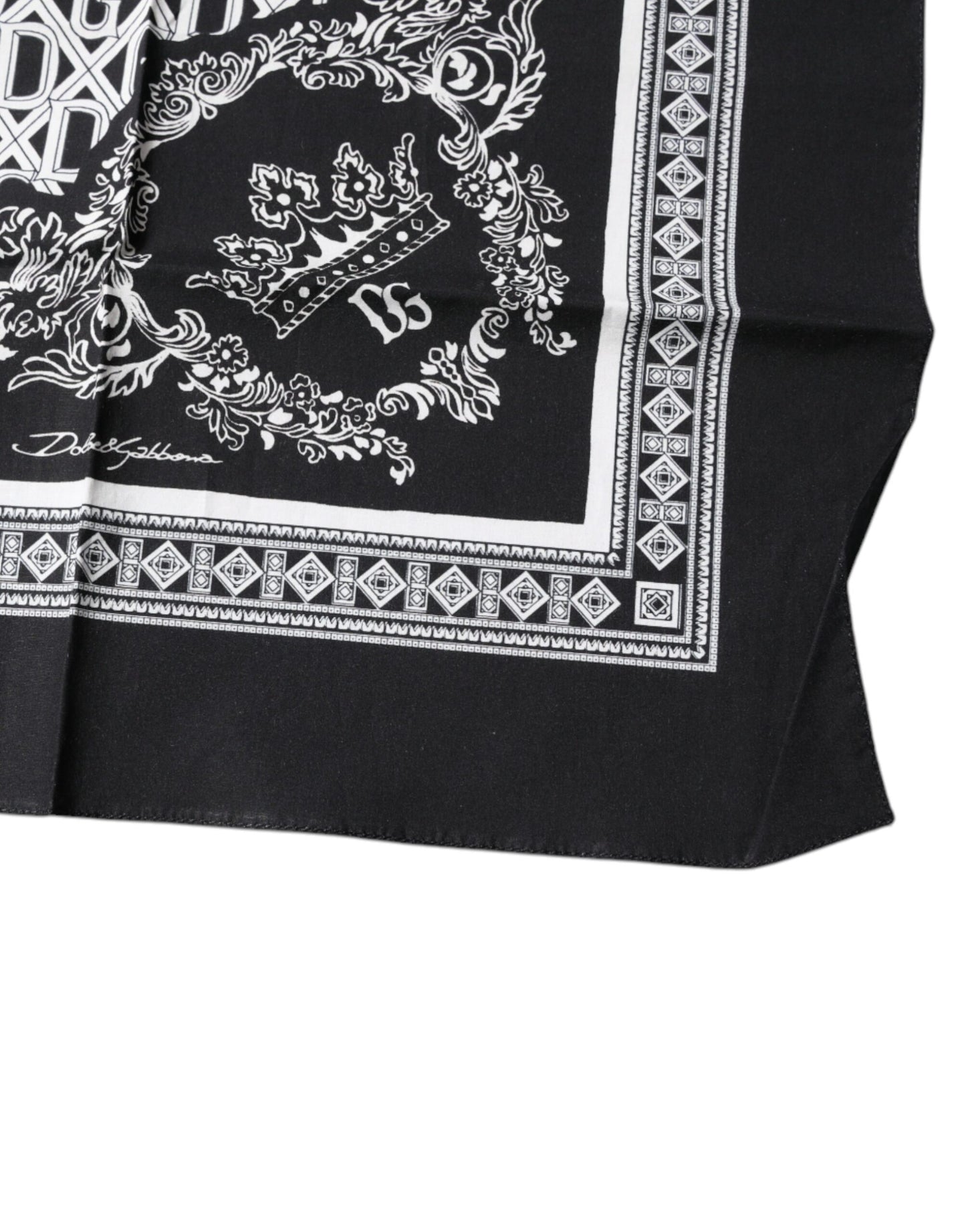 Dolce & Gabbana Black Logo Monogram Cotton Handkerchief Scarf by Dolce & Gabbana