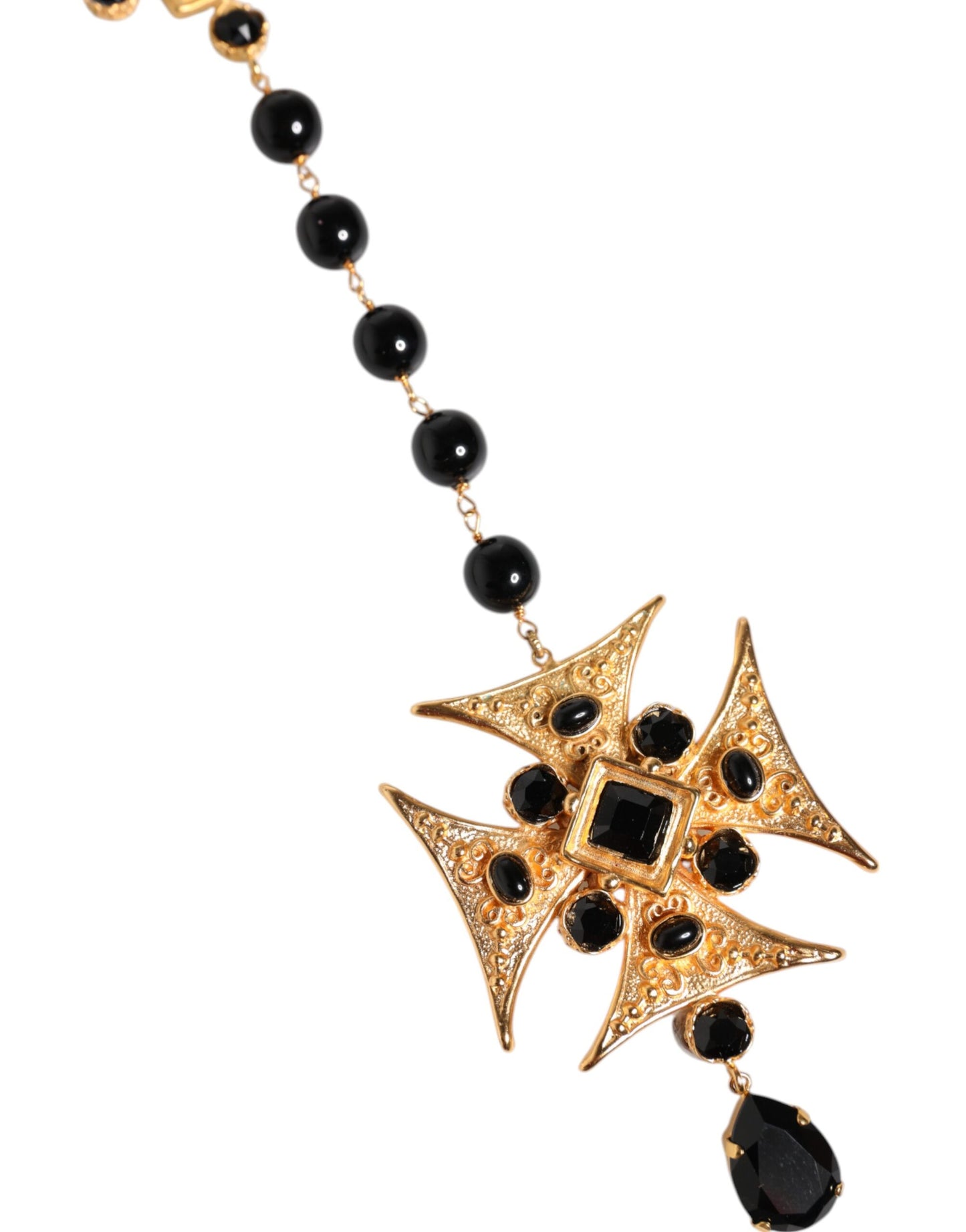 Collier chapelet Dolce & Gabbana en laiton doré avec croix et perles noires