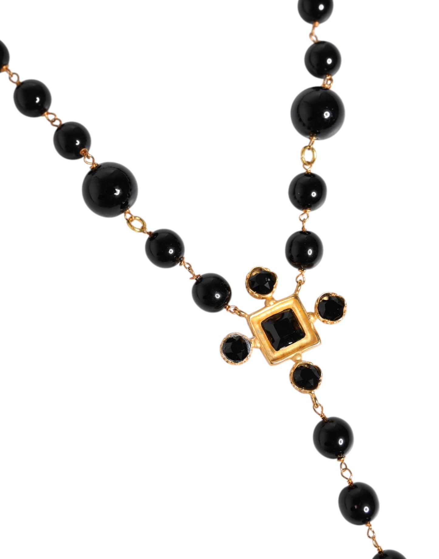 Collier chapelet Dolce & Gabbana en laiton doré avec croix et perles noires