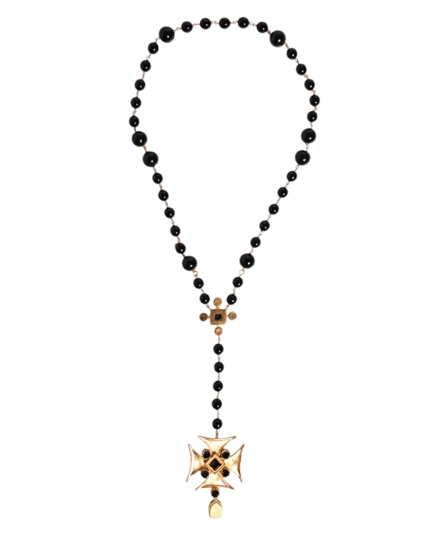 Collier chapelet Dolce & Gabbana en laiton doré avec croix et perles noires