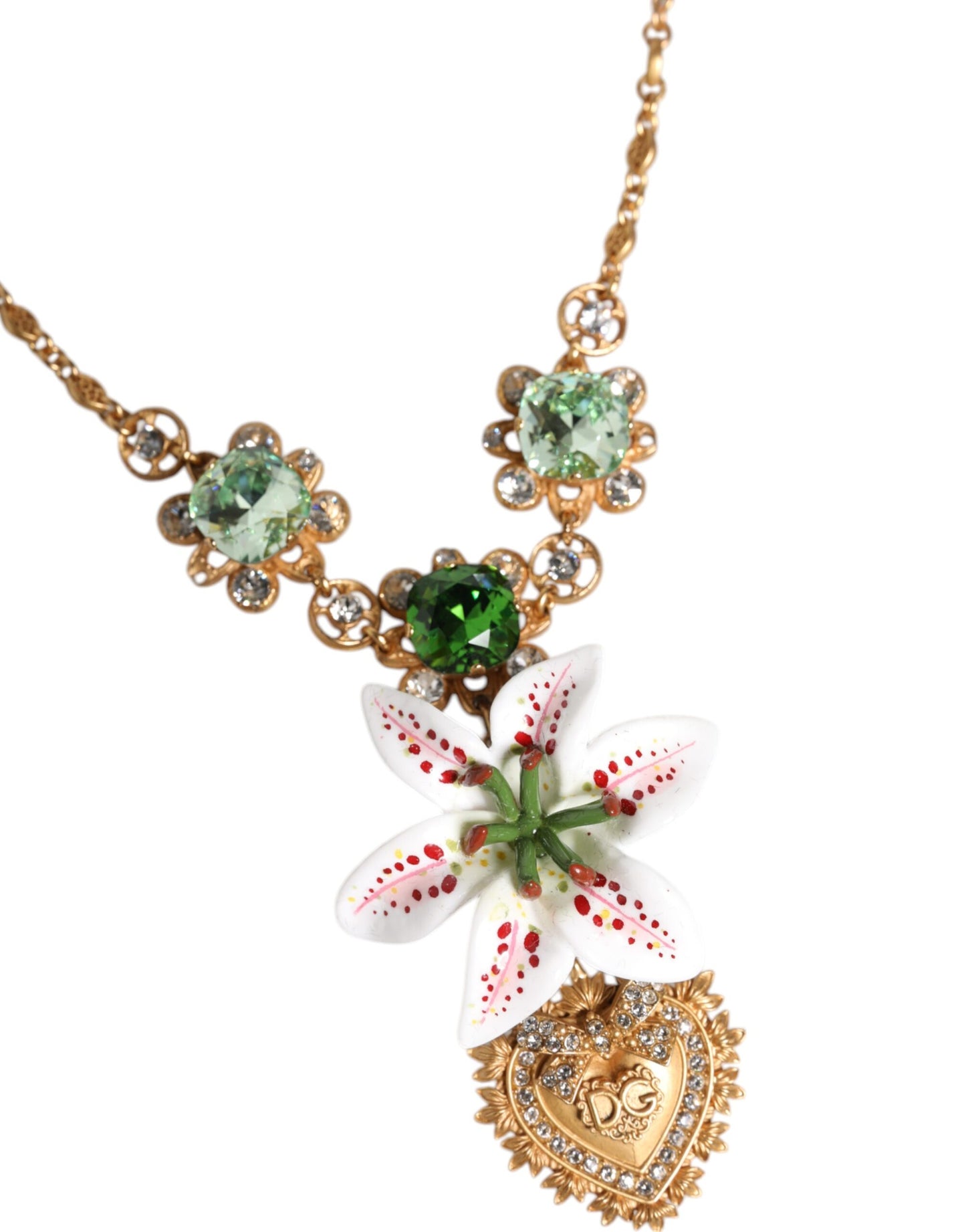 Collier Dolce & Gabbana avec pendentif en laiton doré et cristal de lys, symbole du Sacré-Cœur