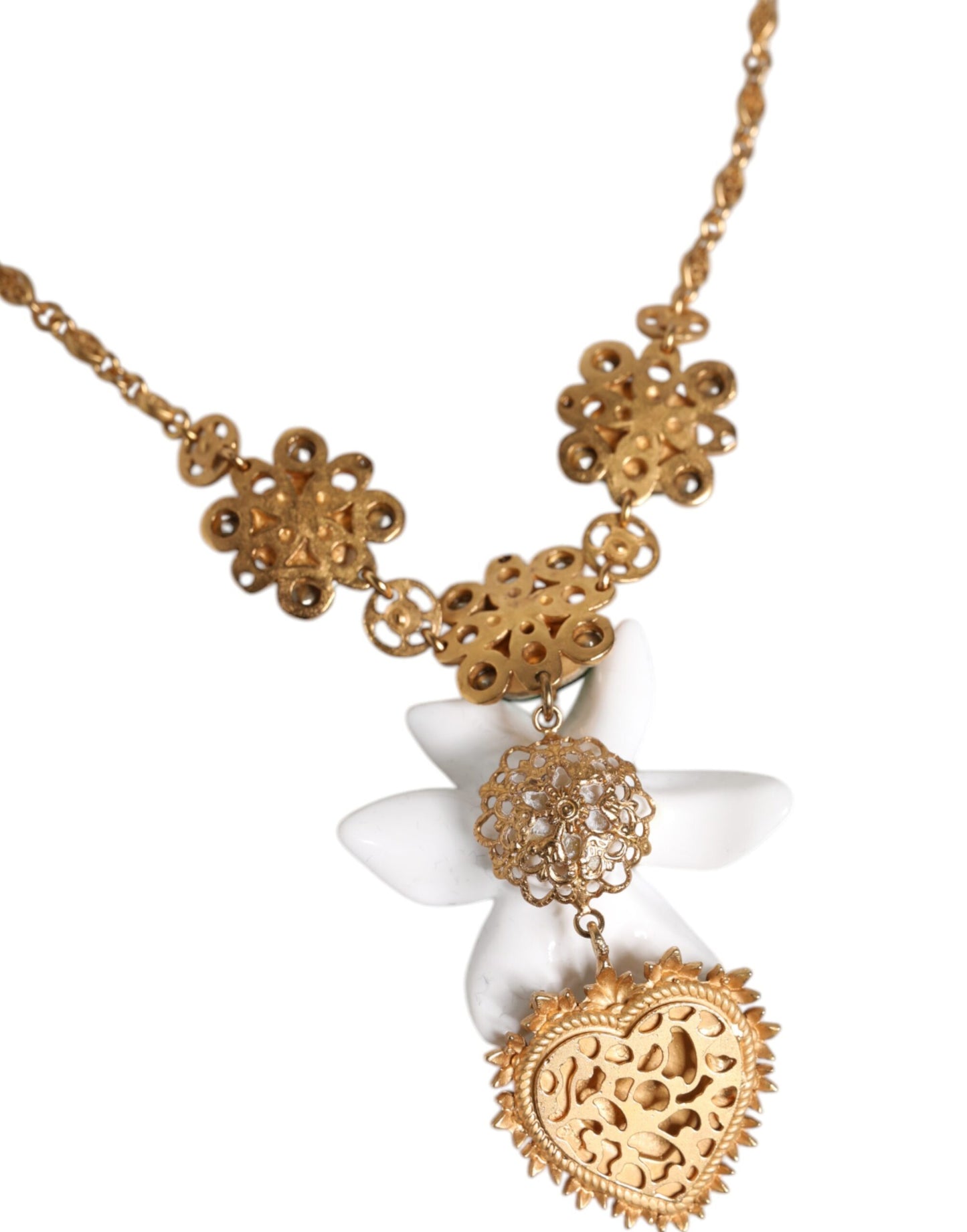Collier Dolce & Gabbana avec pendentif en laiton doré et cristal de lys, symbole du Sacré-Cœur