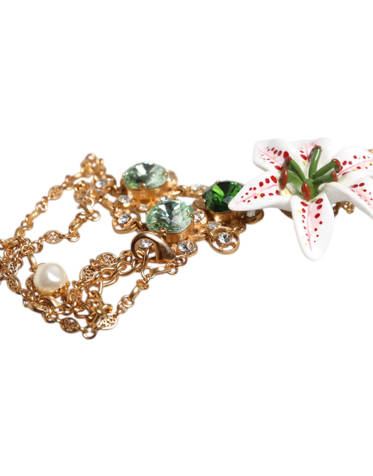 Collier Dolce & Gabbana avec pendentif en laiton doré et cristal de lys, symbole du Sacré-Cœur