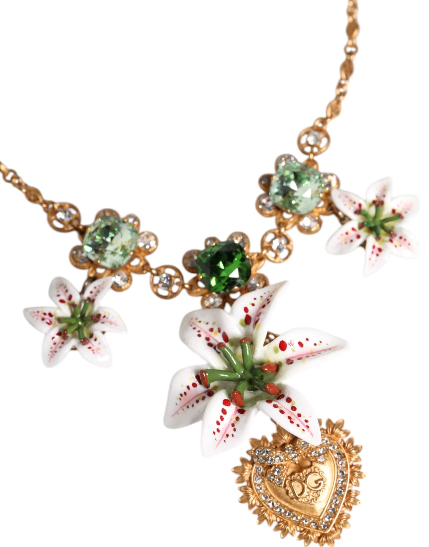 Collier Dolce & Gabbana avec pendentif en laiton doré et cristal de lys, symbole du Sacré-Cœur