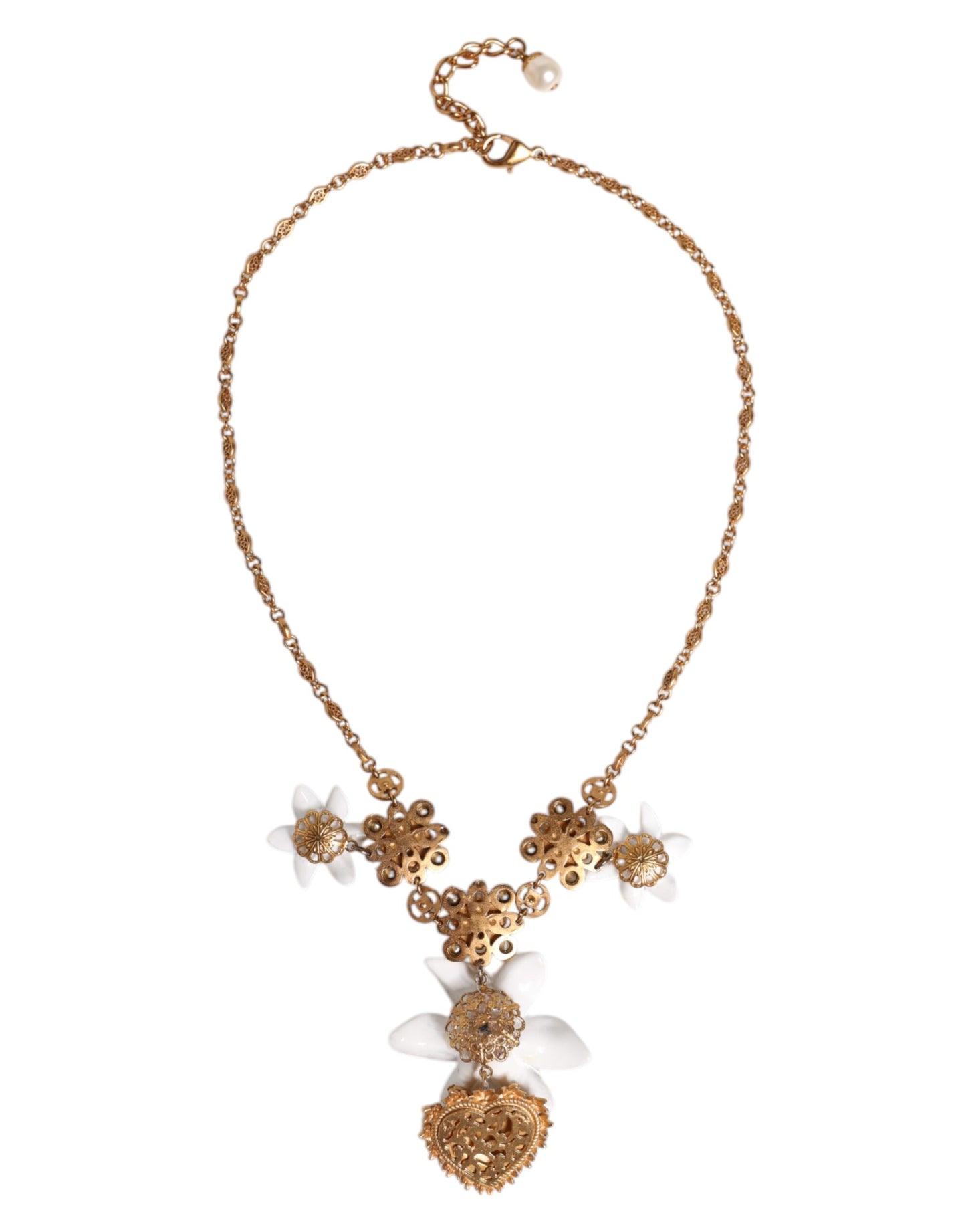 Collier Dolce & Gabbana avec pendentif en laiton doré et cristal de lys, symbole du Sacré-Cœur
