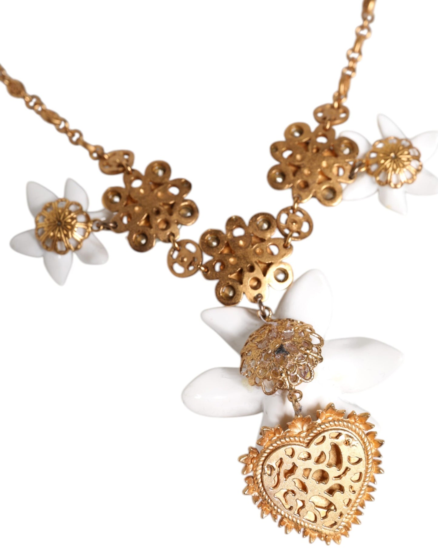 Collier Dolce & Gabbana avec pendentif en laiton doré et cristal de lys, symbole du Sacré-Cœur