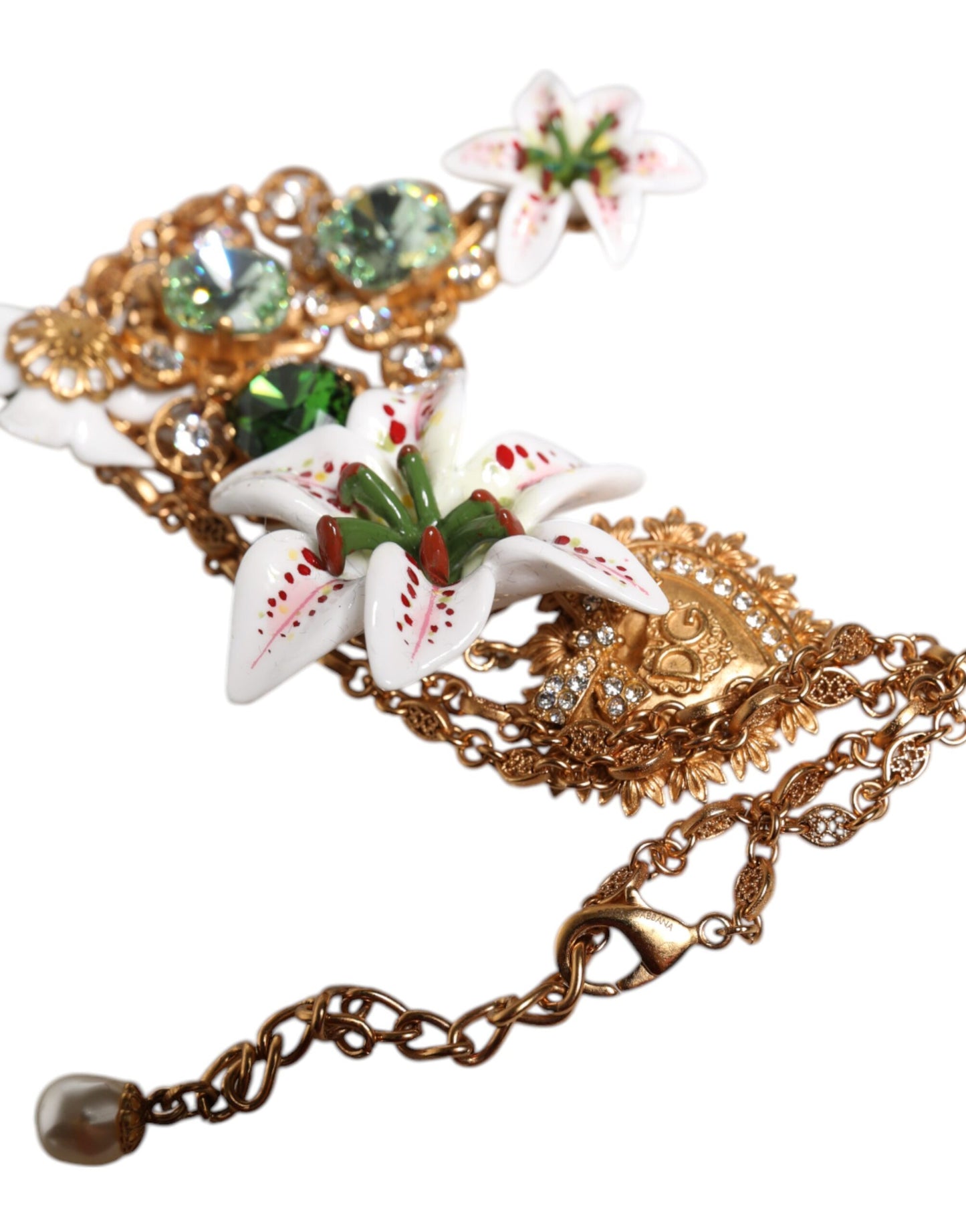 Collier Dolce & Gabbana avec pendentif en laiton doré et cristal de lys, symbole du Sacré-Cœur