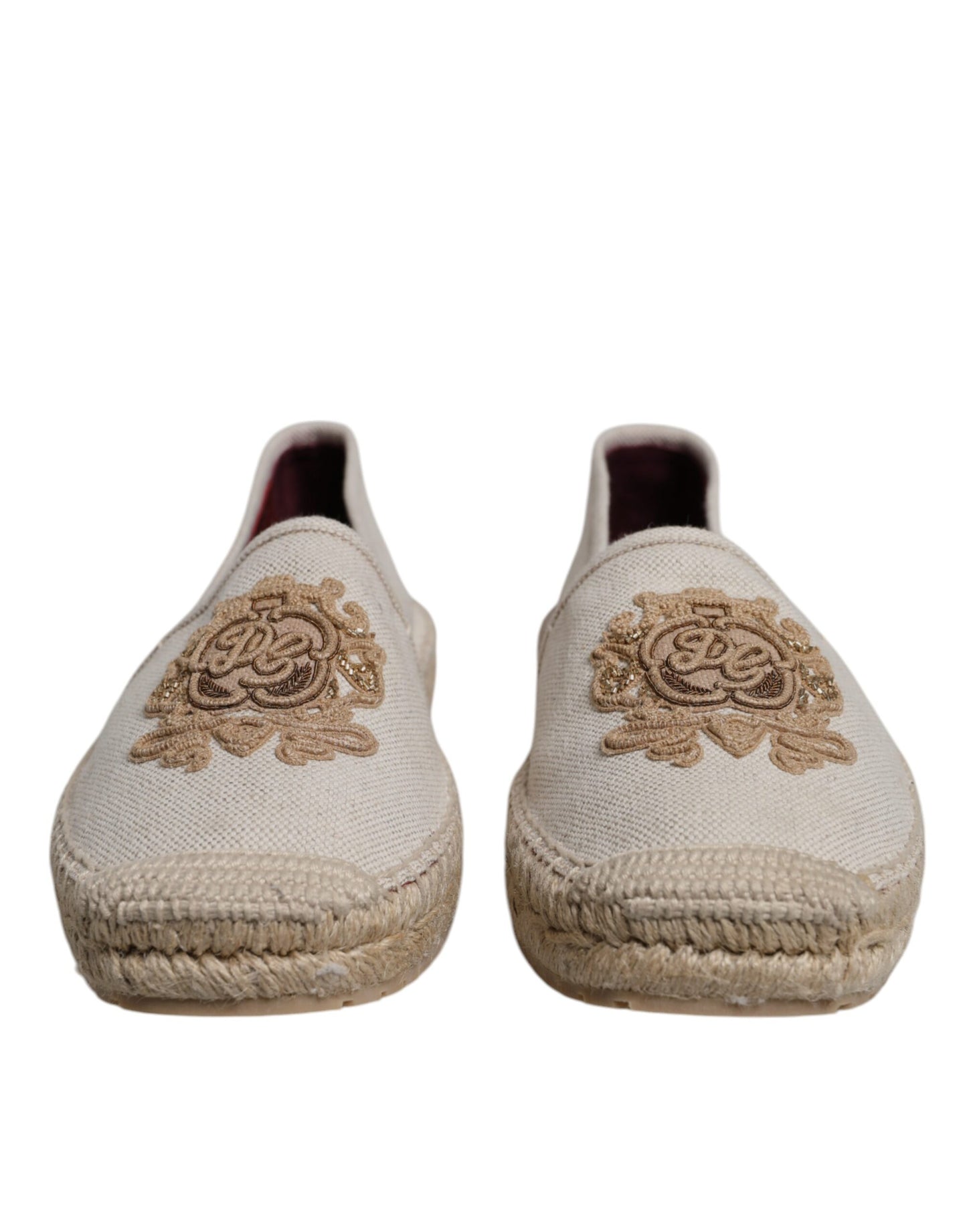 Espadrilles à enfiler en toile brodée beige Dolce & Gabbana