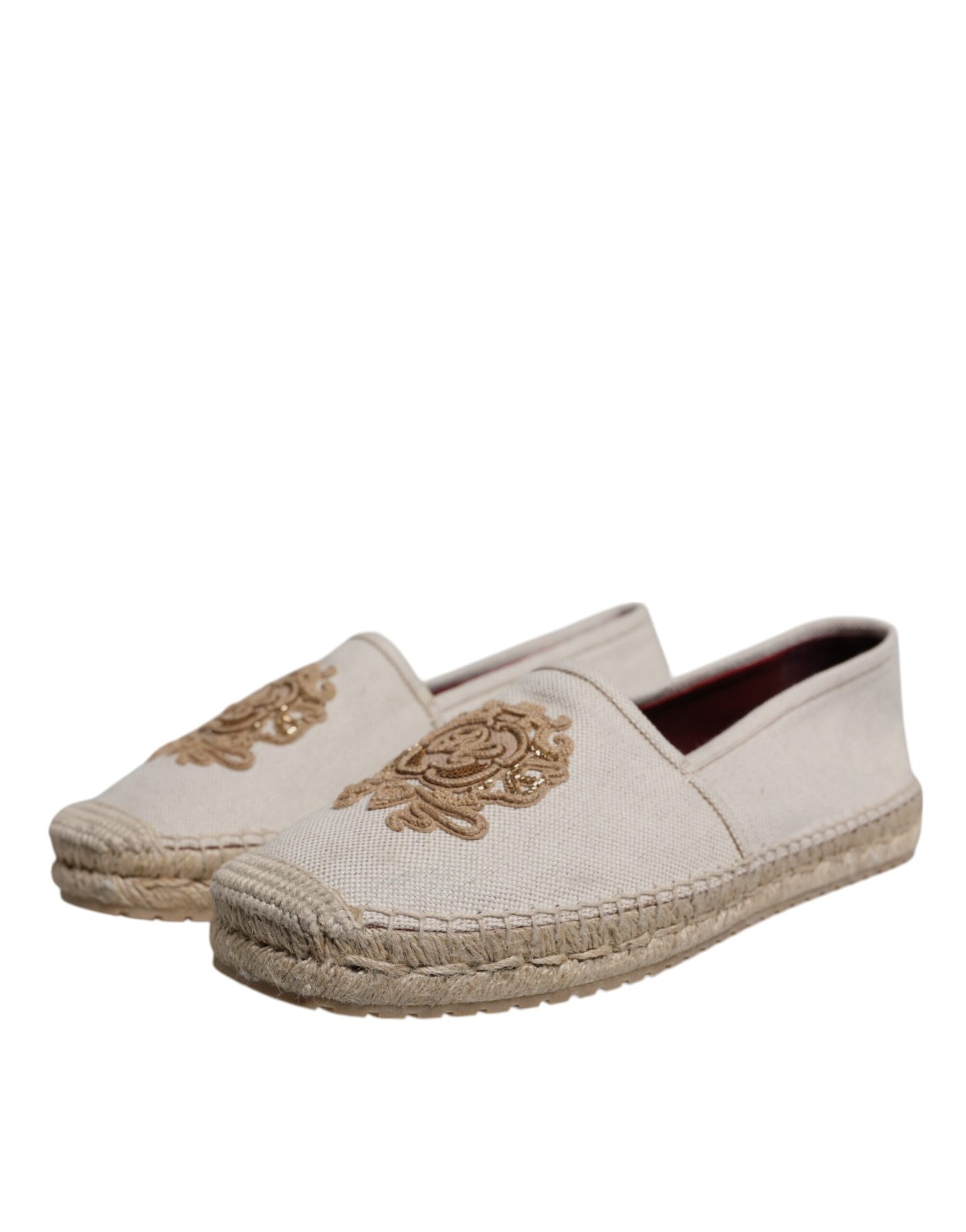 Espadrilles à enfiler en toile brodée beige Dolce & Gabbana