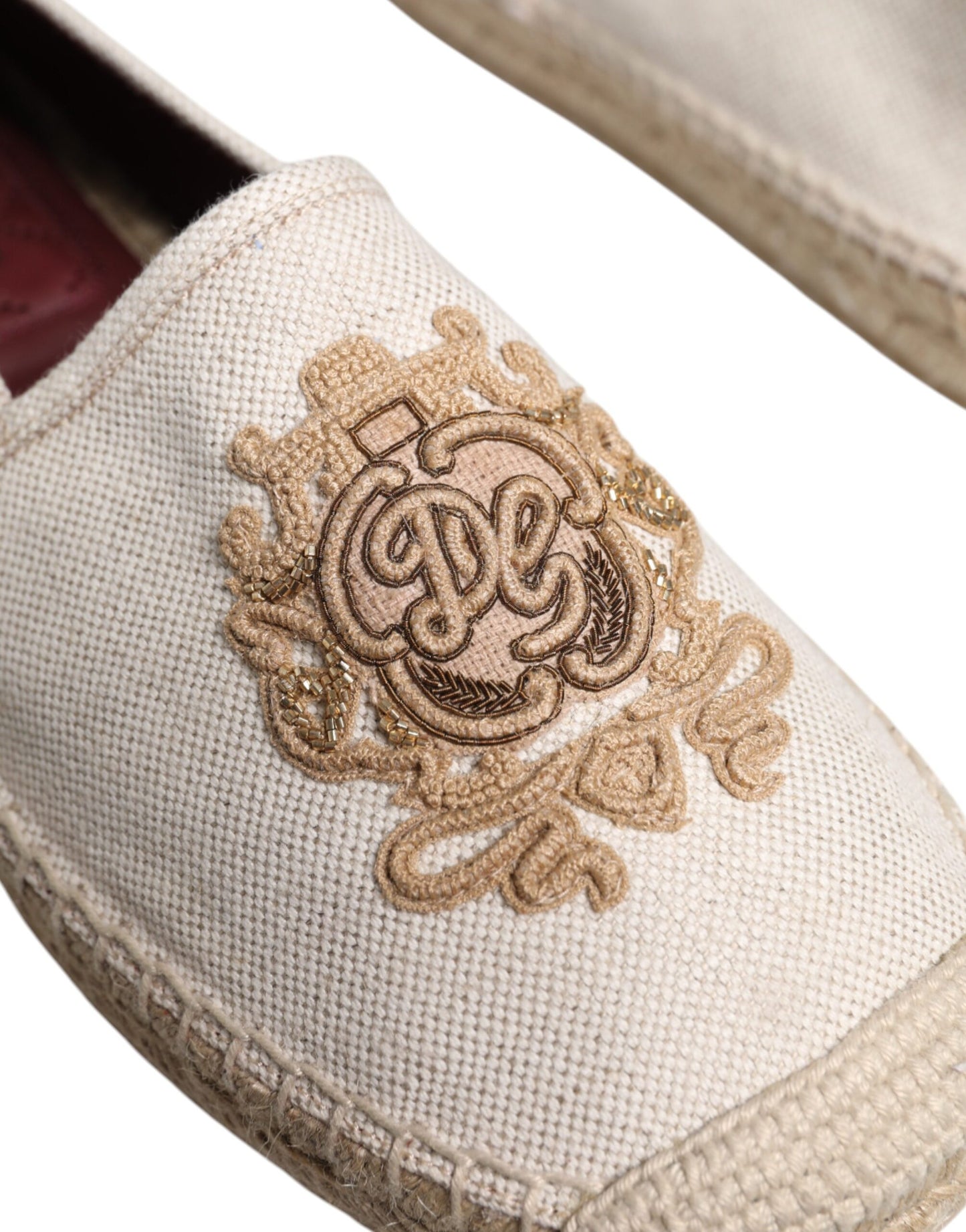 Espadrilles à enfiler en toile brodée beige Dolce & Gabbana
