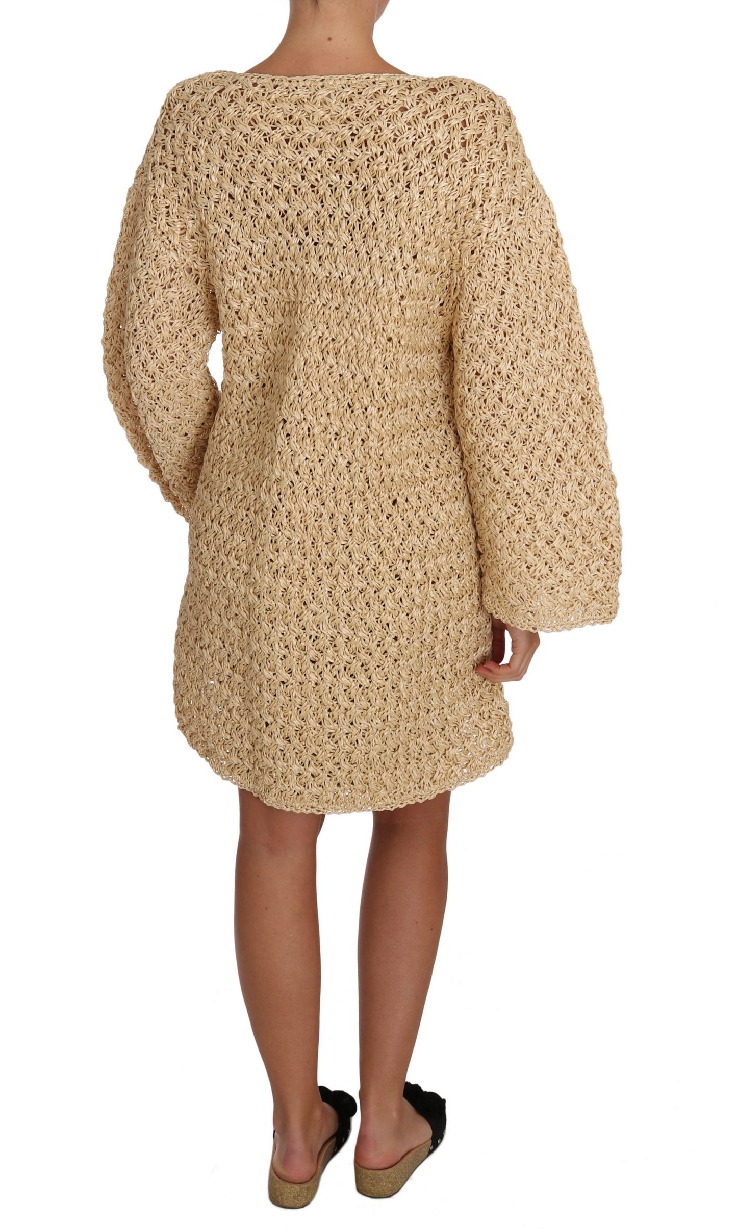 Cardigan chic en raphia tricoté au crochet beige Dolce & Gabbana