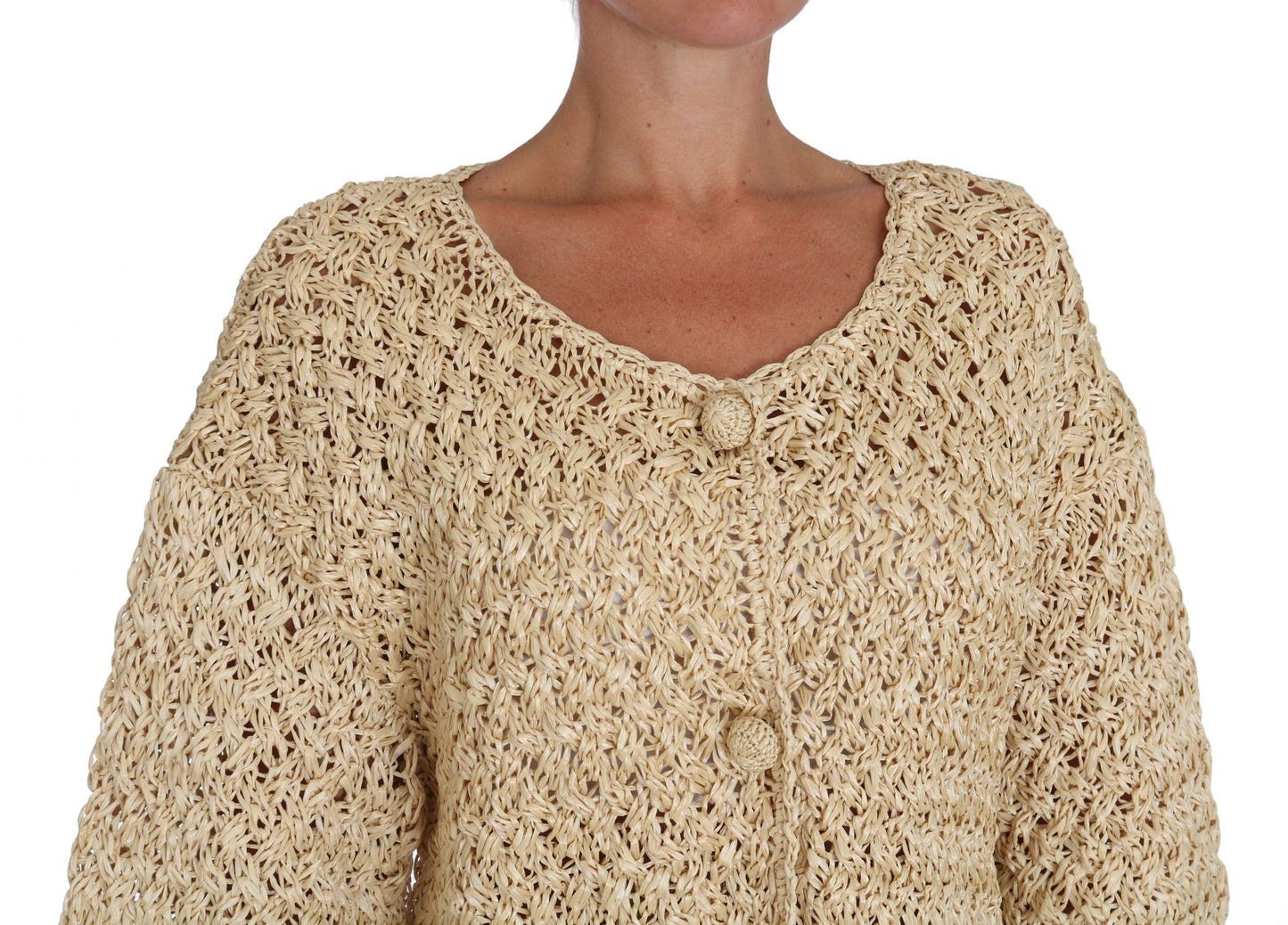 Cardigan chic en raphia tricoté au crochet beige Dolce & Gabbana
